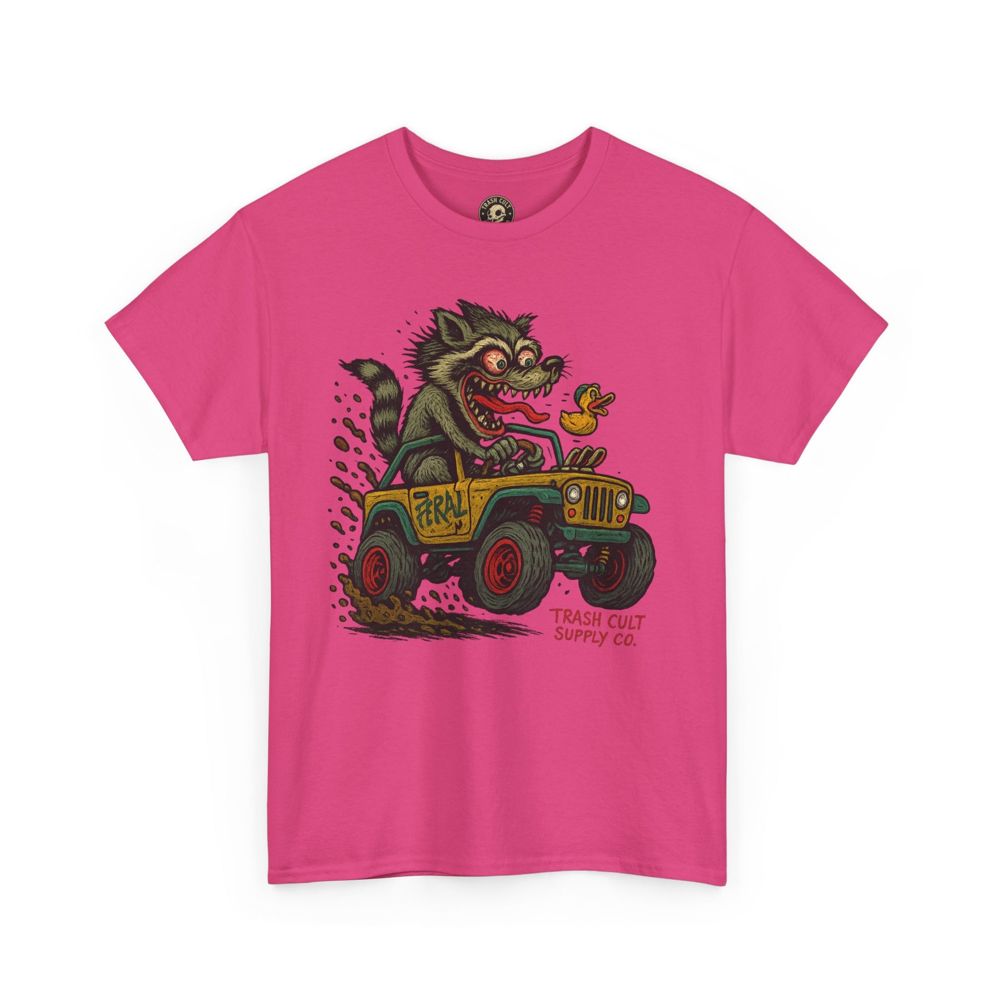 Feral Jeep Raccoon Shirt – Ed Roth Style Off-Road Chaos | Trash Cult Supply Co | Gildan 5000 Tee