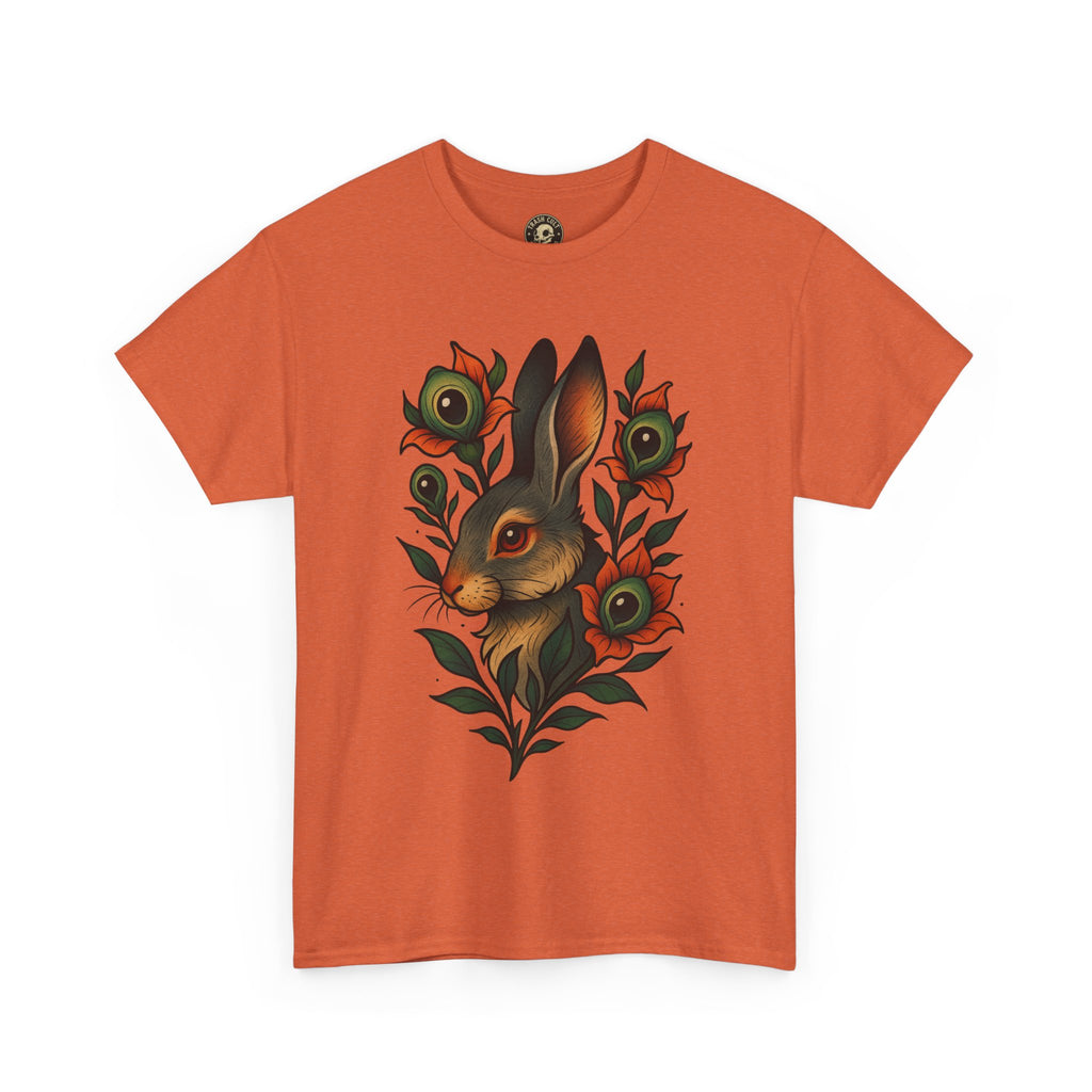 Whimsical Rabbit Floral Tee, Nature Lover Gift, Casual Wear, Eco-Friendly Fashion, Unique Graphic T-Shirt, Year-Round Style