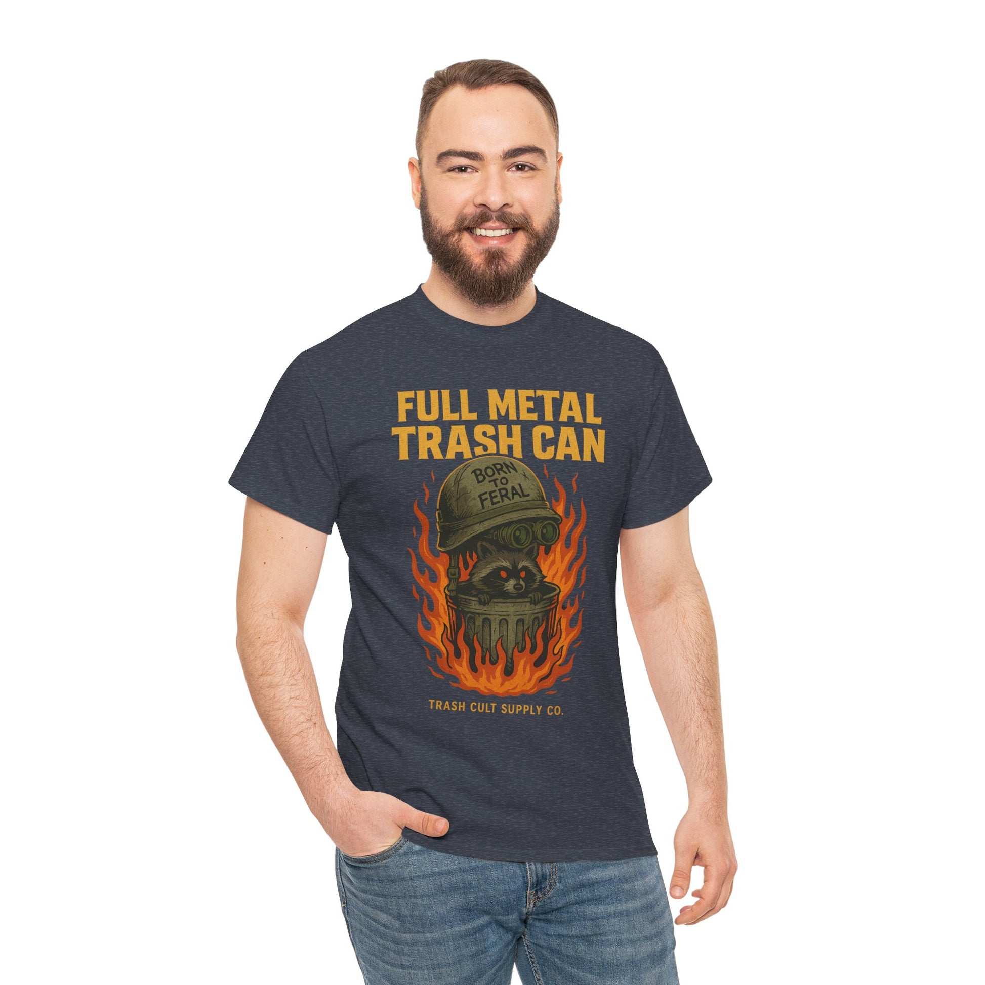 Full Metal Trash Can T-Shirt – Born to Feral Raccoon Graphic | Trash Cult Supply Co. | Gildan 5000 Tee