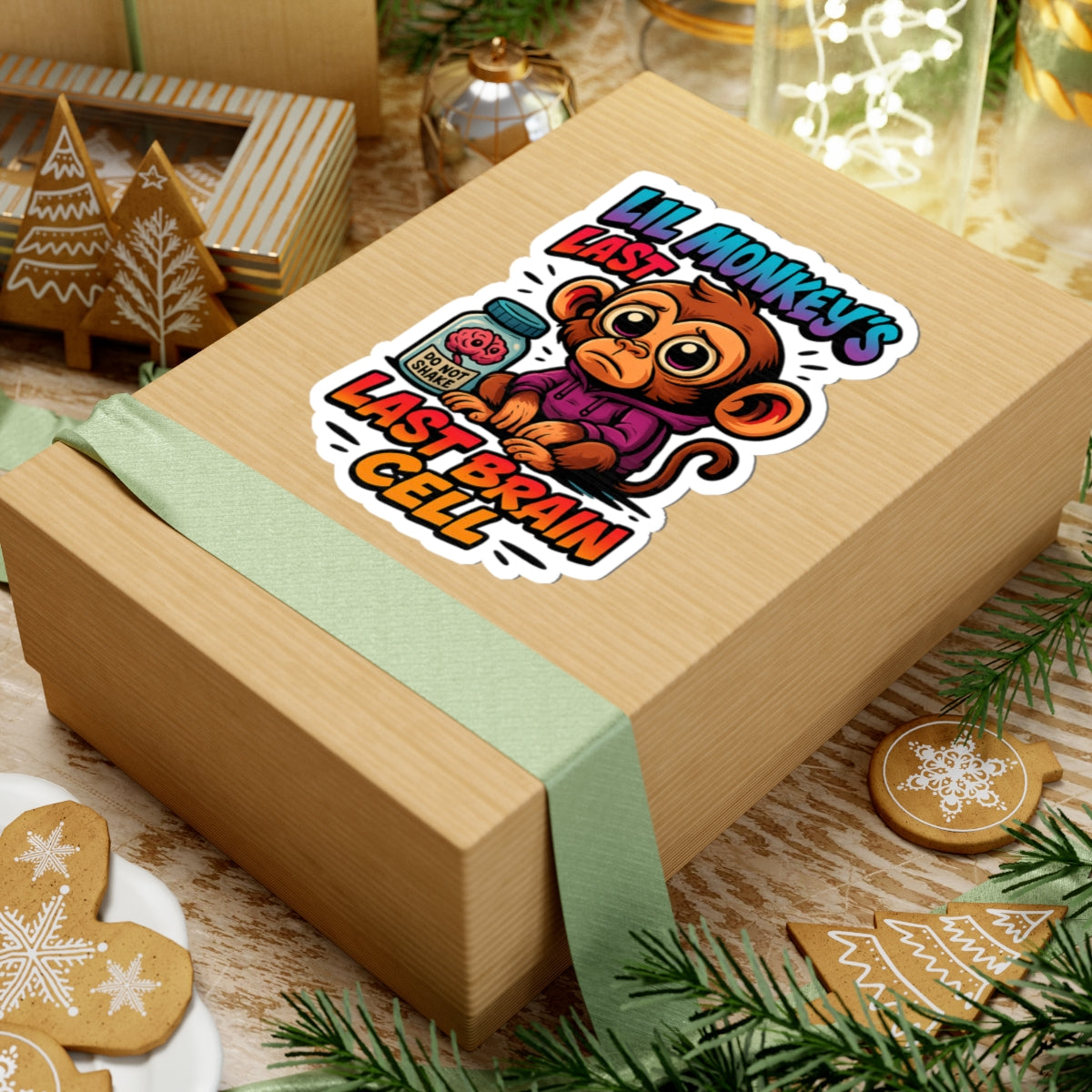 Lil Monkey’s Last Brain Cell Vinyl Sticker – Funny ADHD Meme Sticker – Mental Health Humor