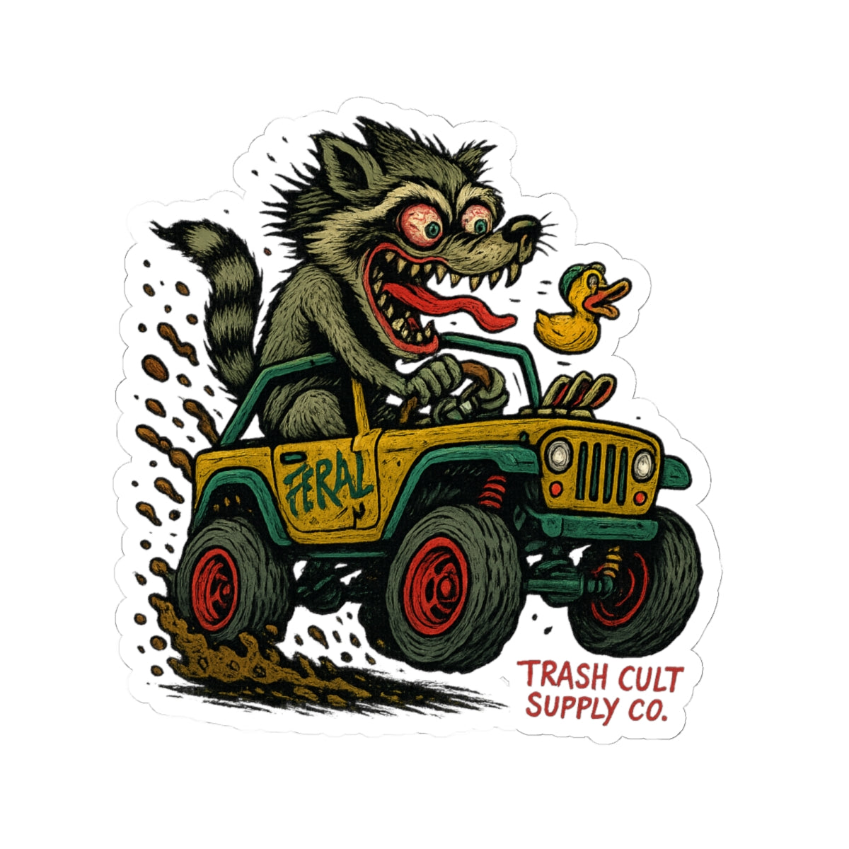Feral Jeep Raccoon Sticker – Ed Roth Hot Rod Style Vinyl | Trash Cult Supply Co