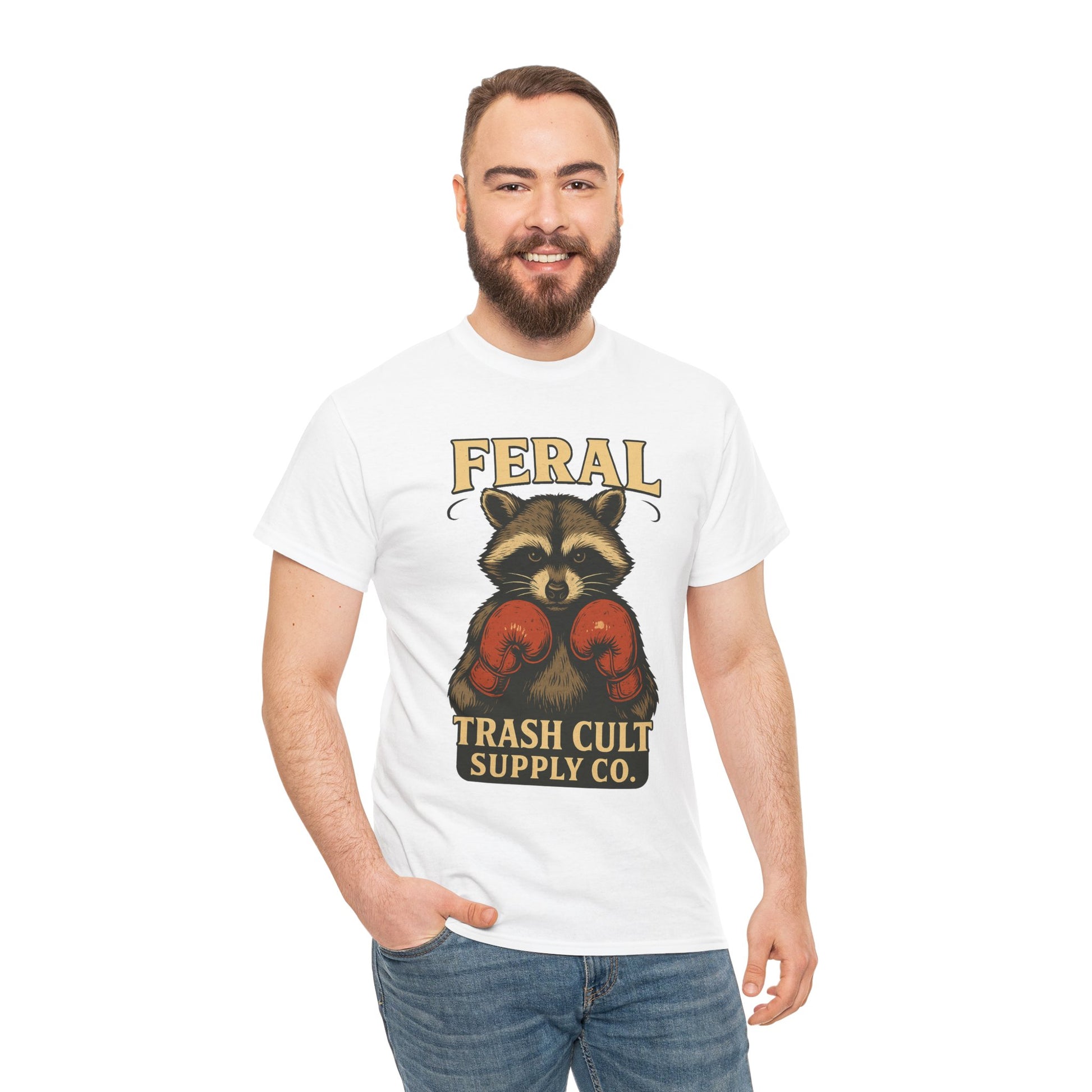 Feral Raccoon Tee - Unisex Heavy Cotton Tee, Cute Animal Shirt, Trendy Graphic Tee, Fun Gift for Animal Lovers, Casual Everyday Wear
