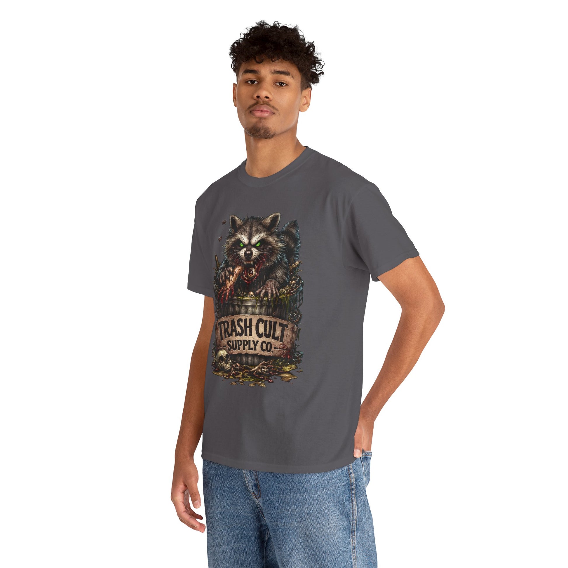 Raccoon 'Trash Cult Supply Co.' Graphic Tee — Vintage Grunge Animal Streetwear