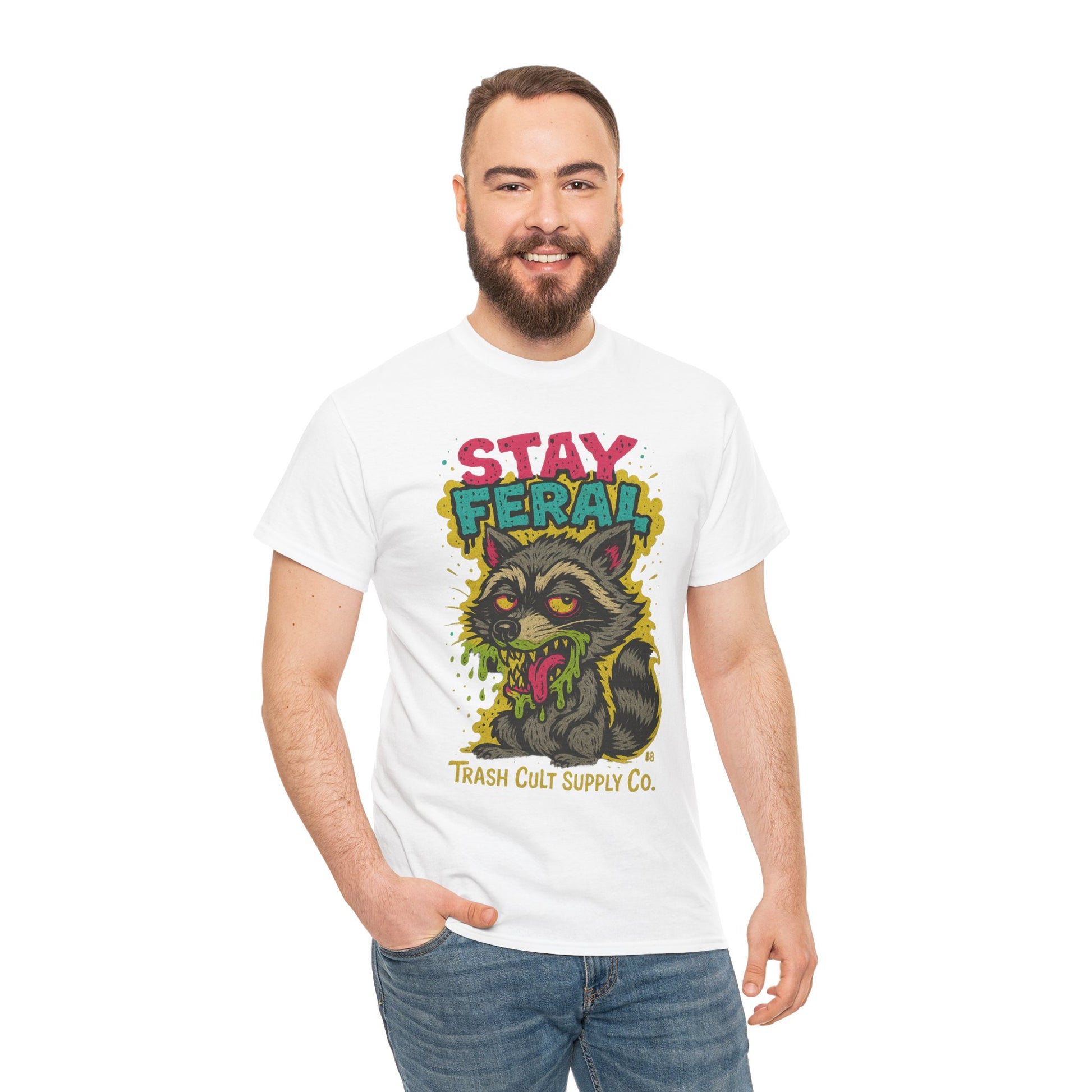 Stay Feral Raccoon Lowbrow Tee – Trash Cult Supply Co. | Gildan 5000