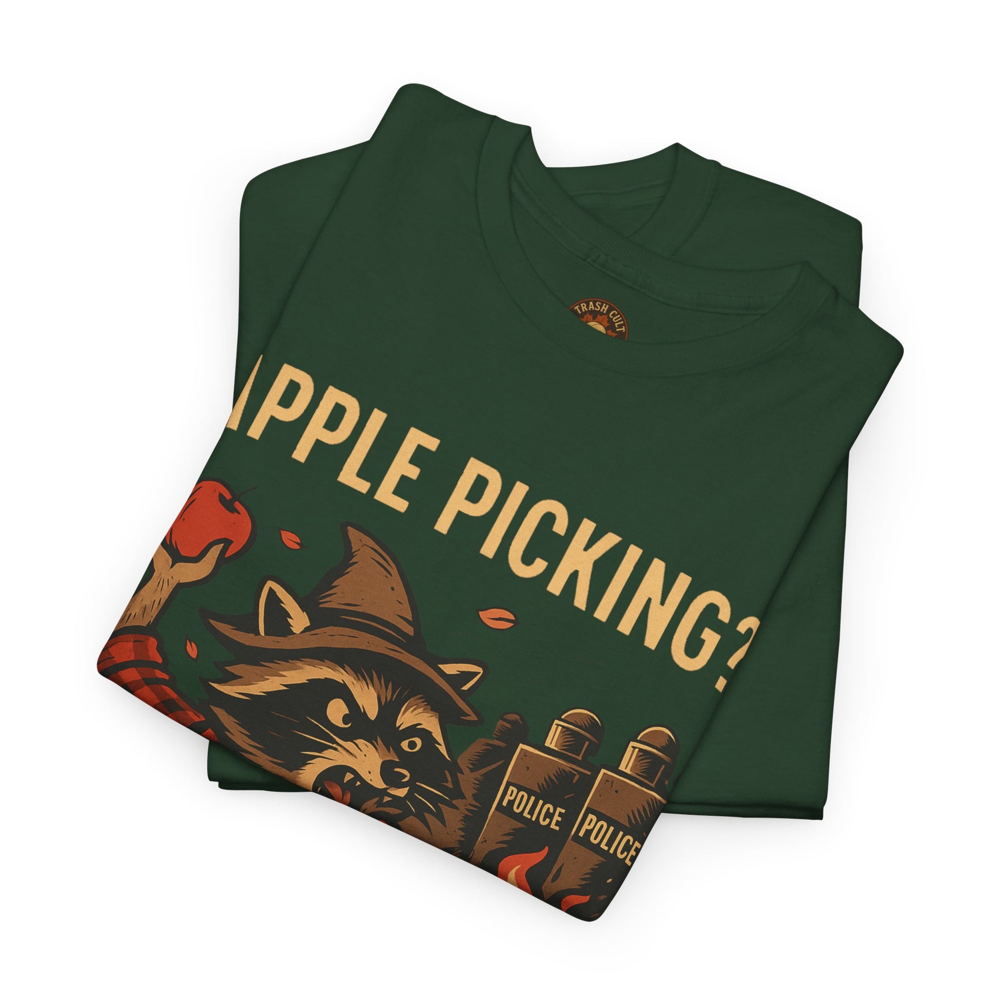 Apple Picking? I Pick Violence Shirt – Angry Raccoon Riot Tee – Fall of Humanity Collection – Trash Cult Supply Co.