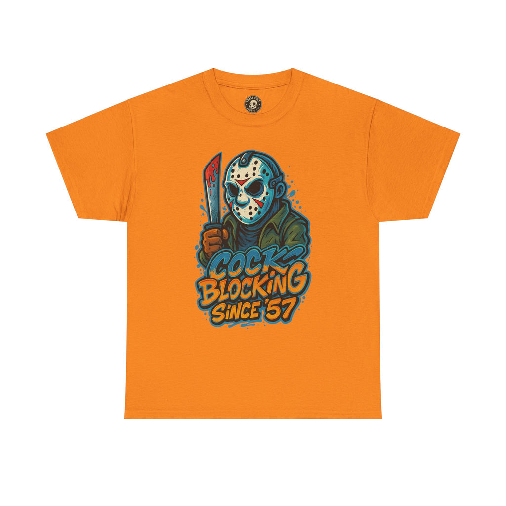 Jason Voorhees “Cock Blocking Since ’57” Funny Horror T-Shirt – Gildan 5000 | Slasher Meme Graphic Tee