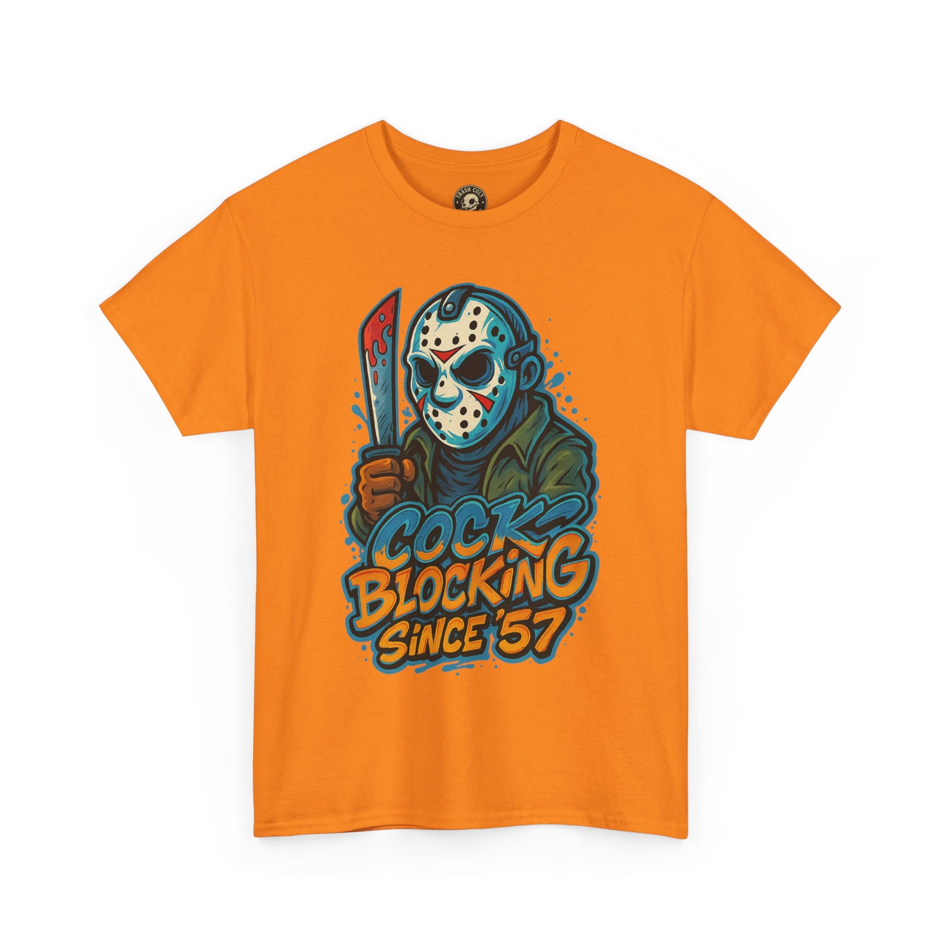 Jason Voorhees “Cock Blocking Since ’57” Funny Horror T-Shirt – Gildan 5000 | Slasher Meme Graphic Tee