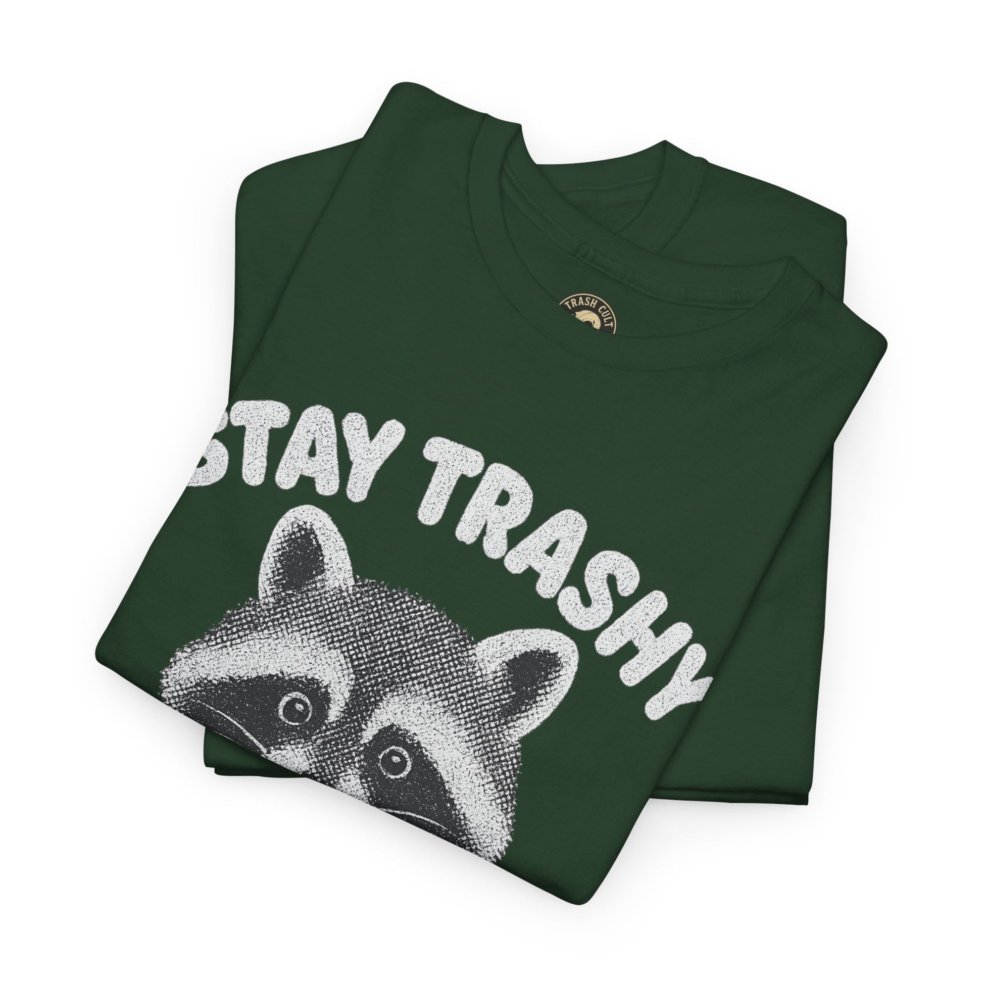 Stay Trashy Raccoon Iced Coffee Shirt – Halftone All White Design | Trash Cult Supply Co.