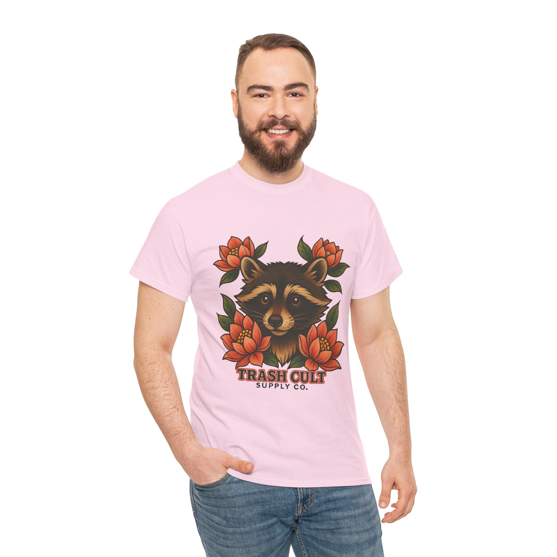 Neo-Traditional Raccoon & Lotus Tattoo Shirt – Trash Cult Supply Co. – Gildan 5000