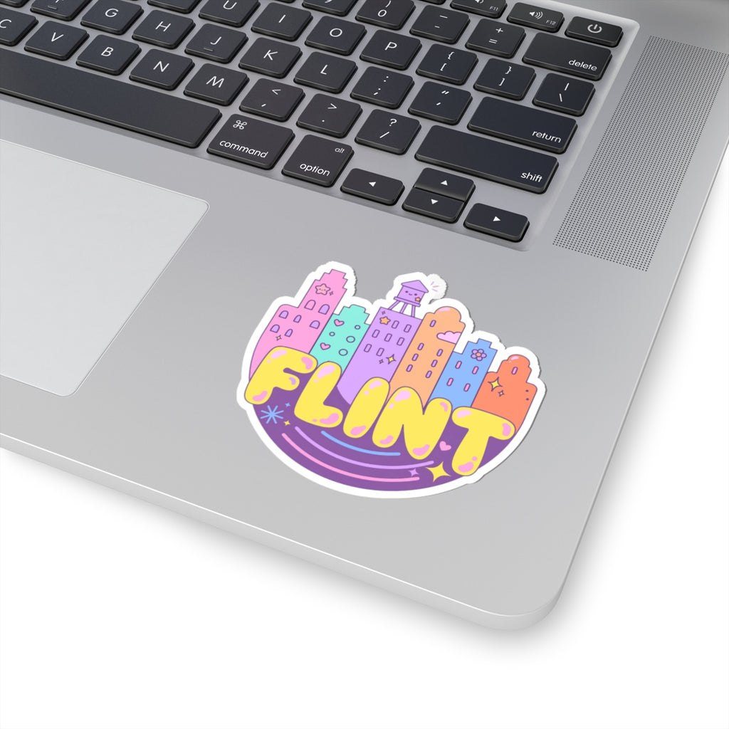 Flint City Skyline Kiss-Cut Sticker — Cute Pastel Laptop Sticker