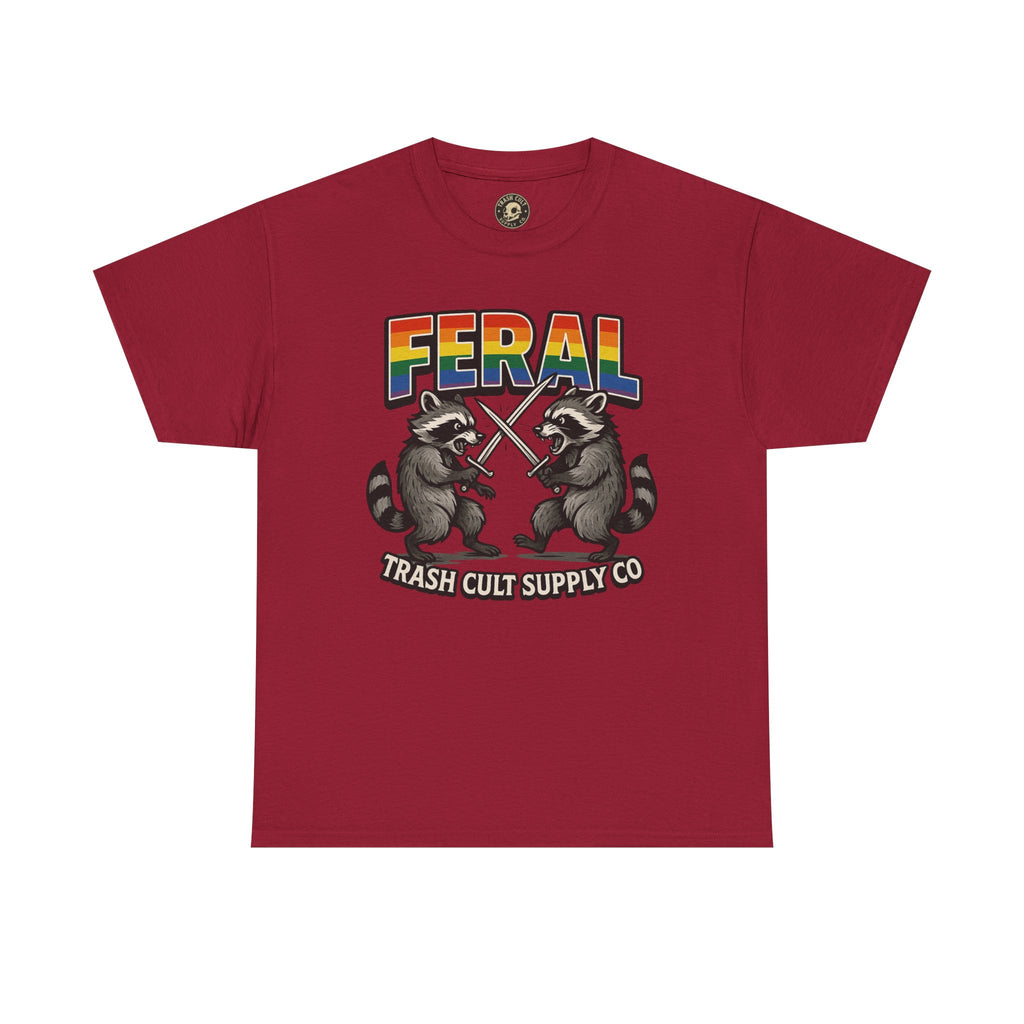 FERAL Rainbow Raccoon Sword Fighting Graphic Tee – Gildan 5000 Heavy Cotton
