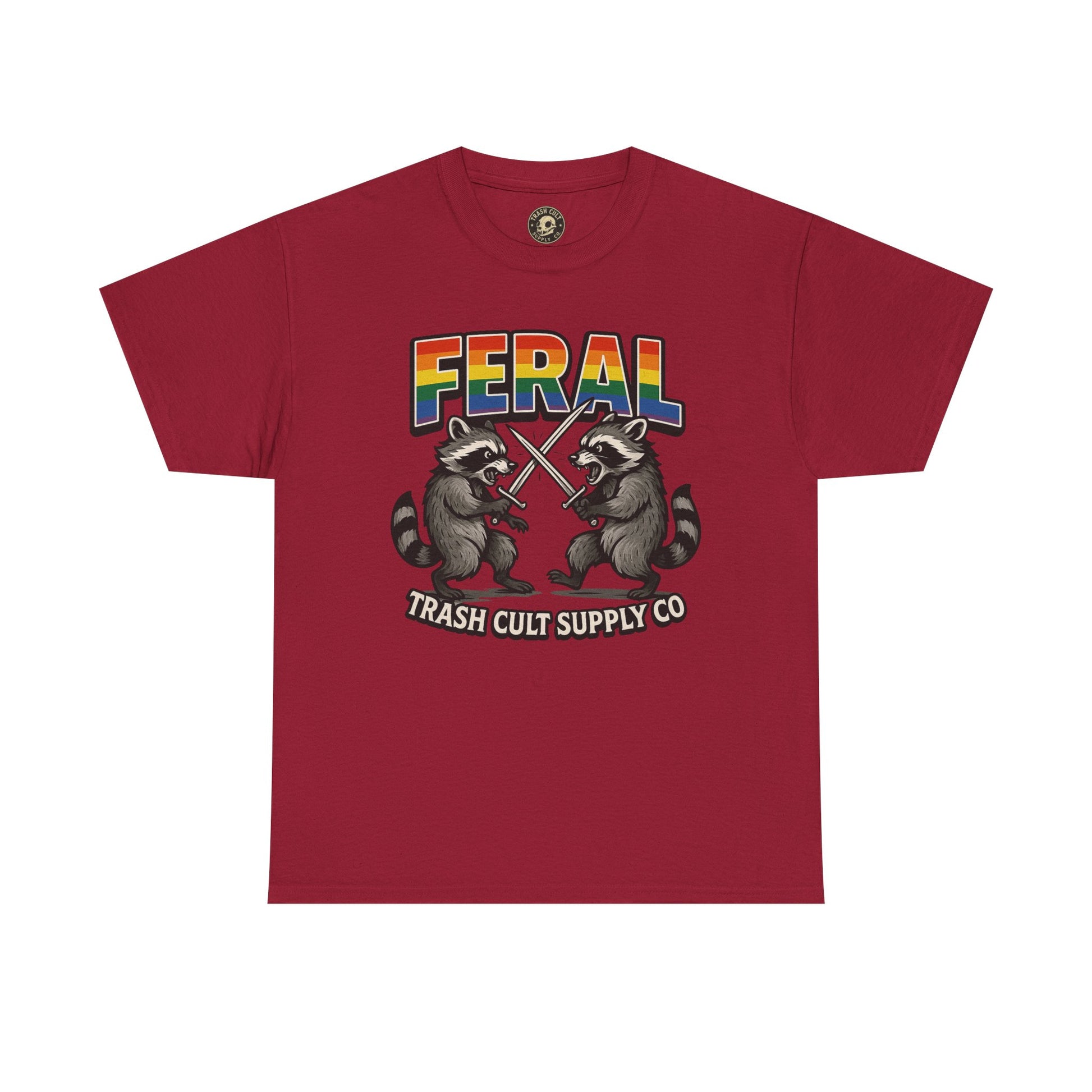 FERAL Rainbow Raccoon Sword Fighting Graphic Tee – Gildan 5000 Heavy Cotton