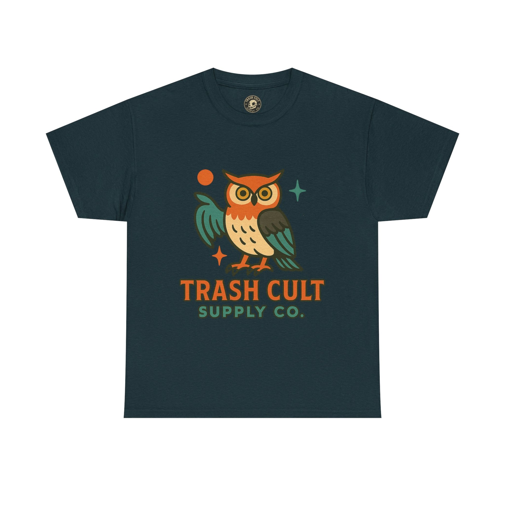 Vintage Owl Graphic Tee, Unisex Heavy Cotton Tee, Trash Cult Shirt, Nature Lover Gift, Eco-Friendly Apparel
