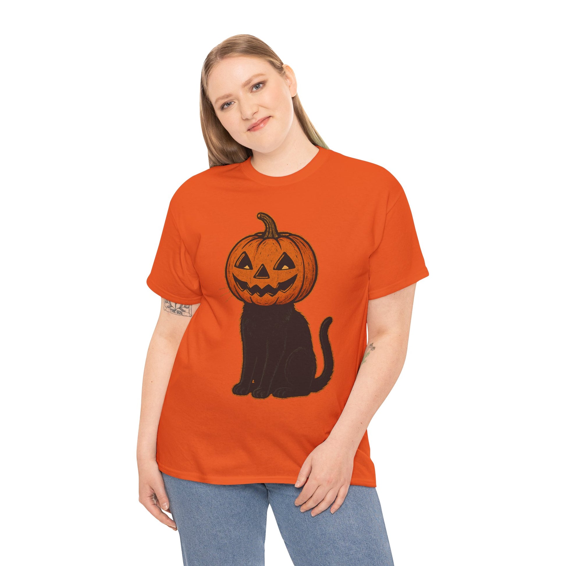 Black Cat Pumpkin Head Halloween T-Shirt – Jack O’Lantern Cat Design