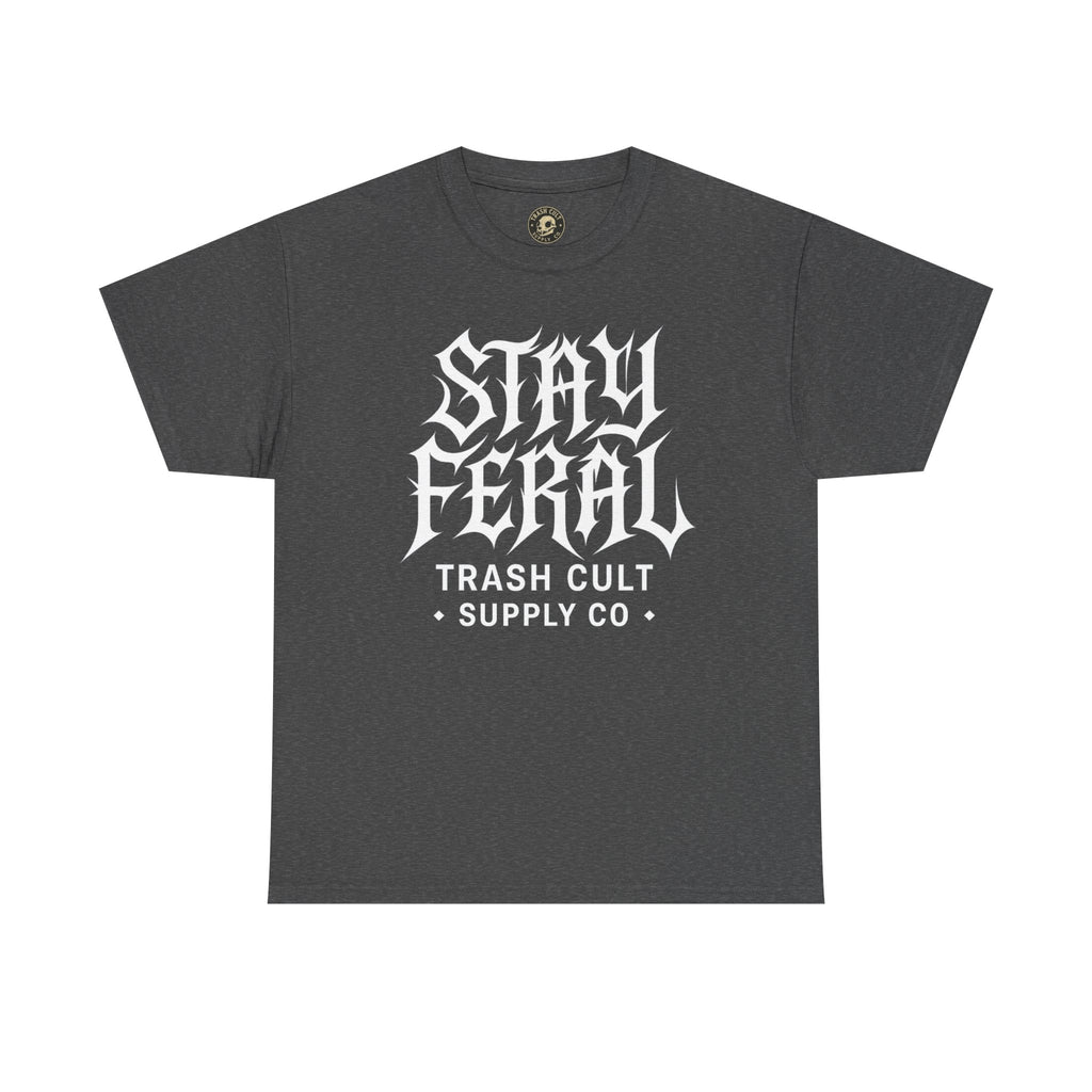 Unisex Heavy Cotton Tee - Stay Feral Graphic Tee, Streetwear Shirt, Gift for Wild Spirits, Eco-Friendly Casualwear, Summer Fashion