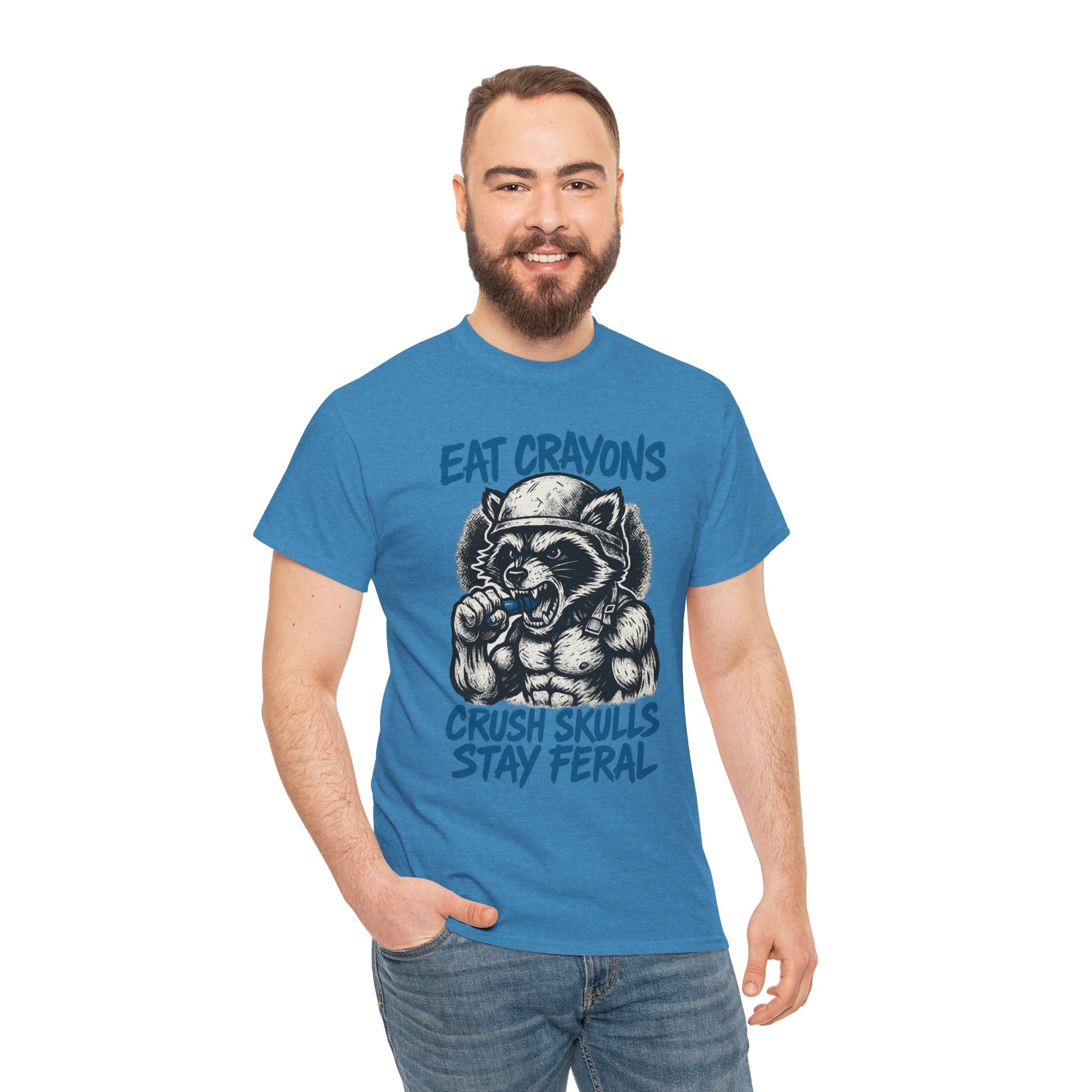 Eat Crayons Crush Skulls Stay Feral Military Raccoon Shirt – Gildan 5000