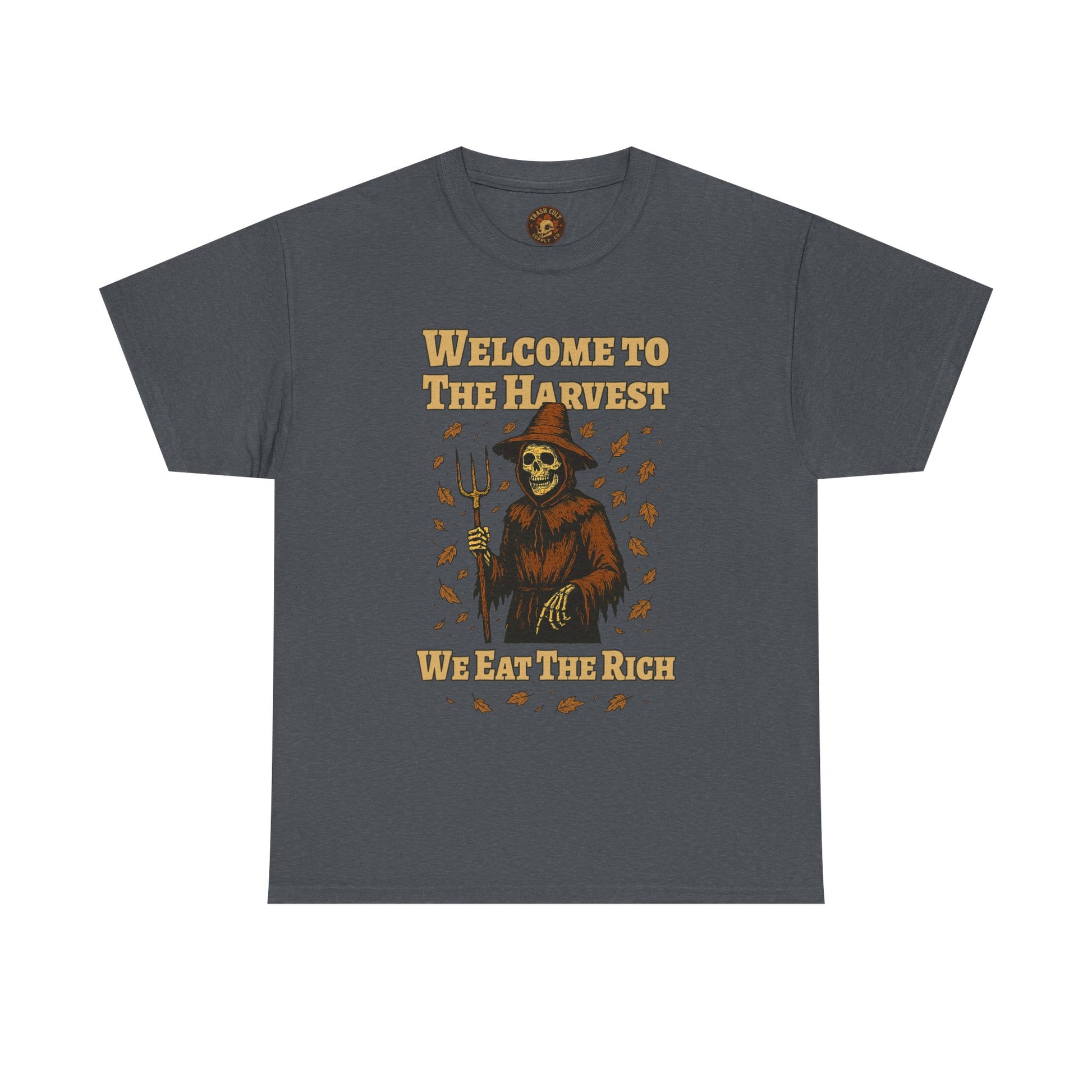 Eat the Rich Shirt – Welcome to the Harvest Skeleton Scarecrow Tee – Fall of Humanity Collection – Trash Cult Supply Co.
