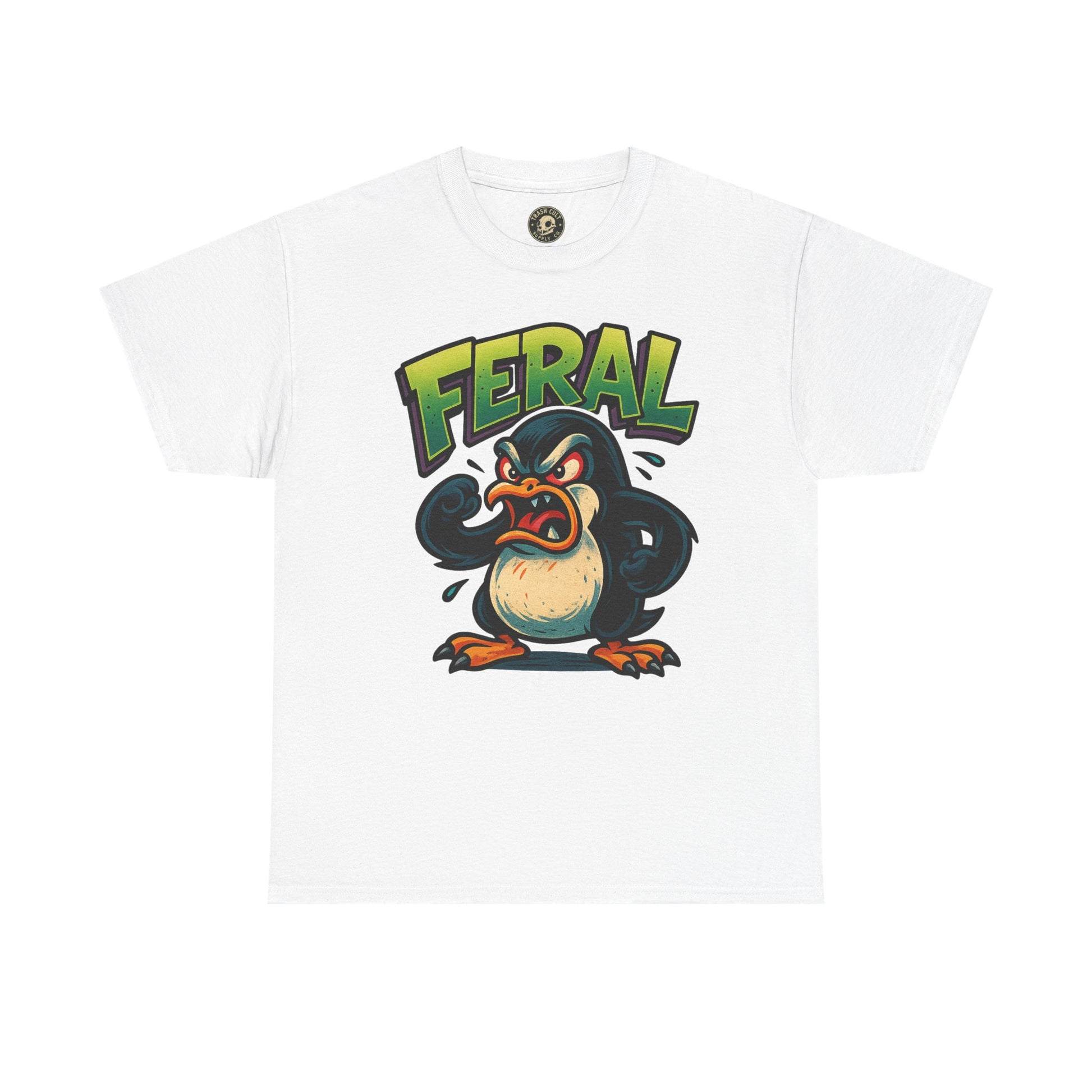Feral Penguin T-Shirt – Funny Unisex Cotton Tee | Bold Animal Graphic Shirt, Quirky Gift Idea