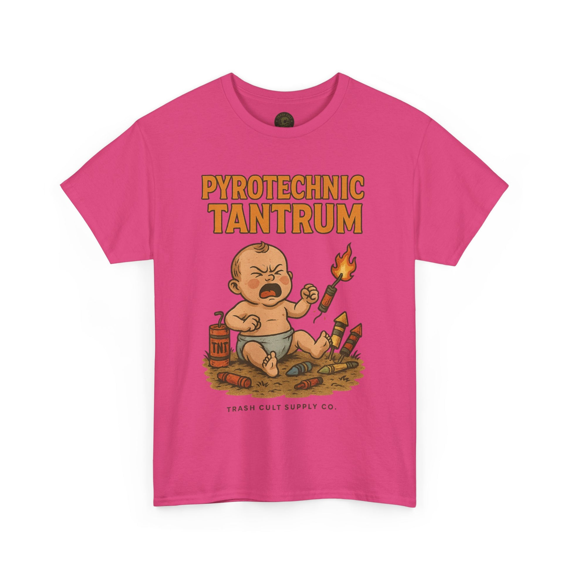 Pyrotechnic Tantrum T-Shirt – Explosive Baby Humor Graphic | Trash Cult Supply Co. | Gildan 5000 Tee