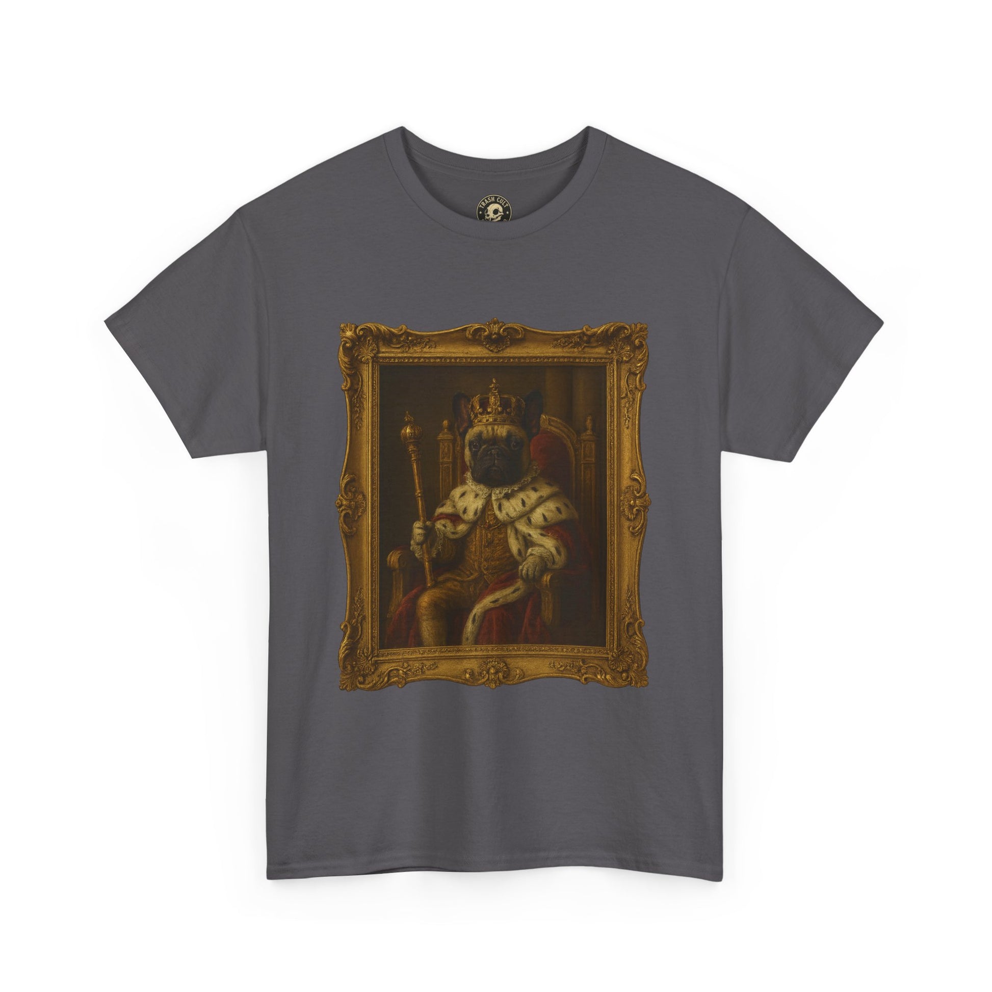 French Bulldog King Baroque Portrait Shirt – Funny Royal Dog Tee – Gildan 5000 Unisex Heavy Cotton