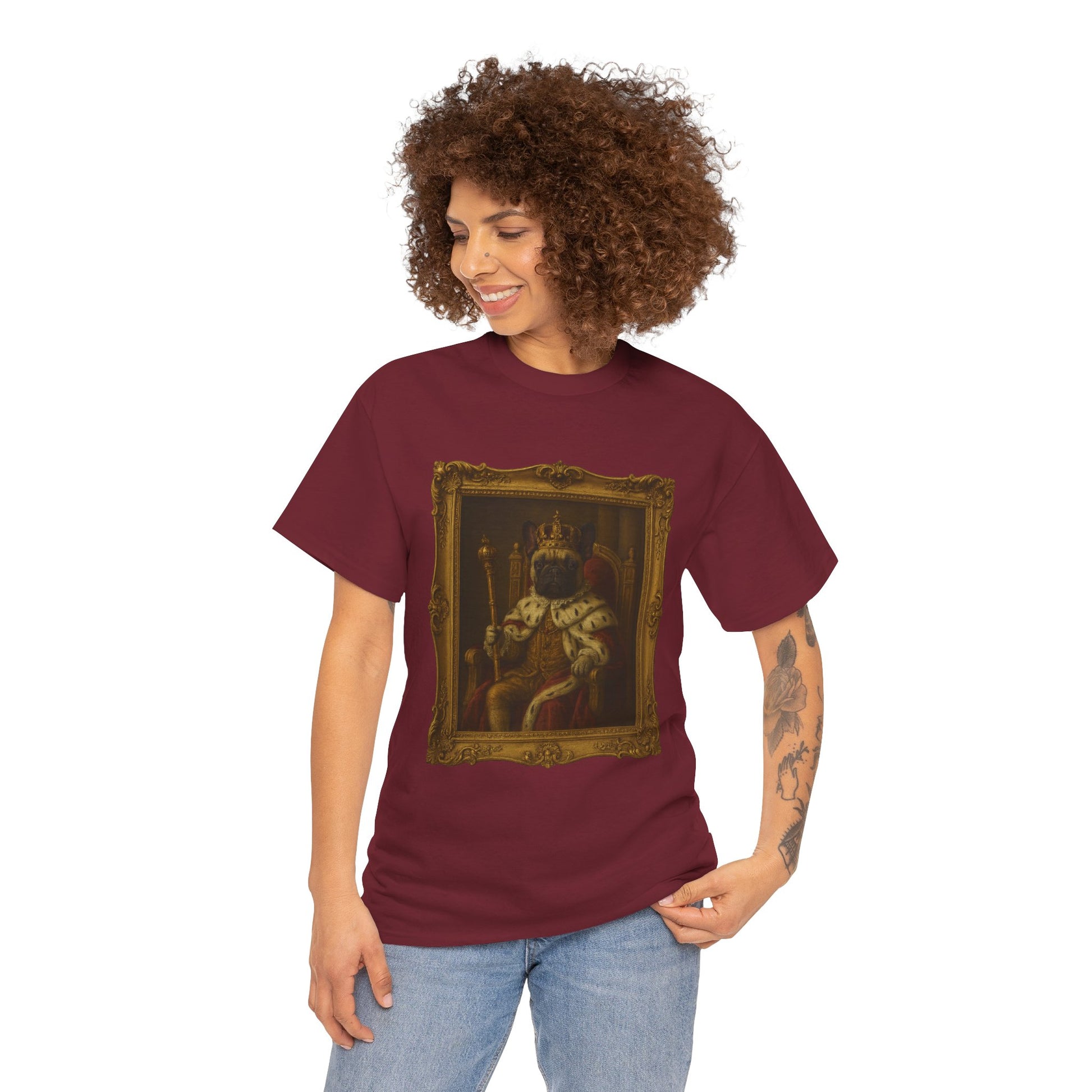 French Bulldog King Baroque Portrait Shirt – Funny Royal Dog Tee – Gildan 5000 Unisex Heavy Cotton