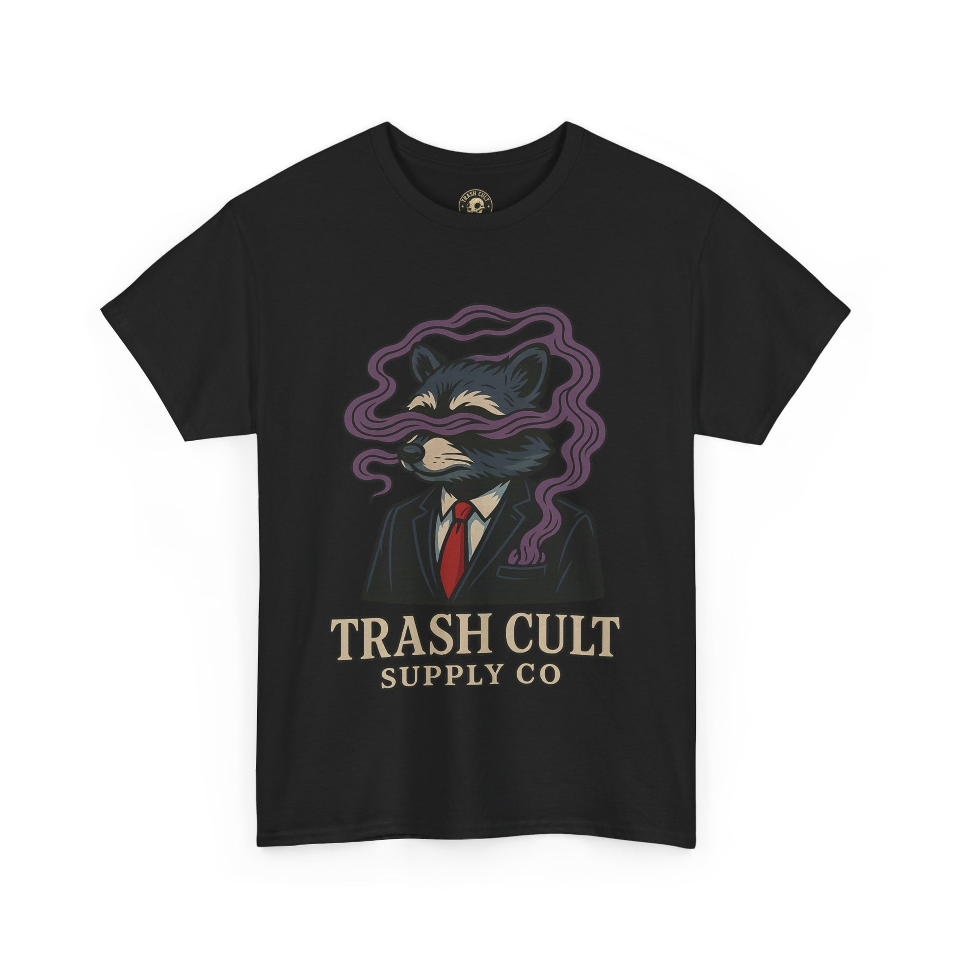 Suited Raccoon Smoke Design – Trash Cult Supply Co | Bold Graffiti Tattoo Tee