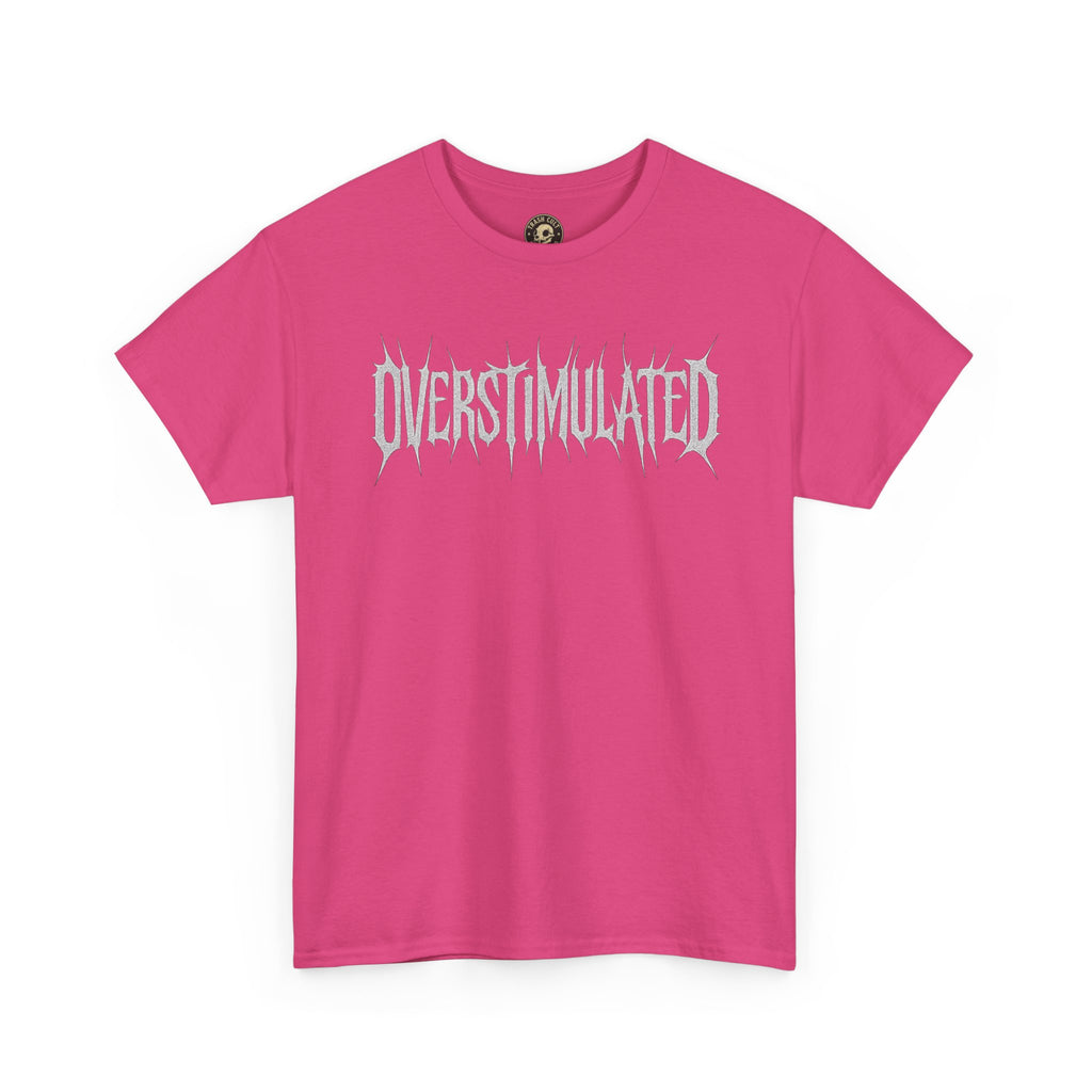 OVERSTIMULATED Metalcore Grunge Shirt – White on Black Distressed Font Tee