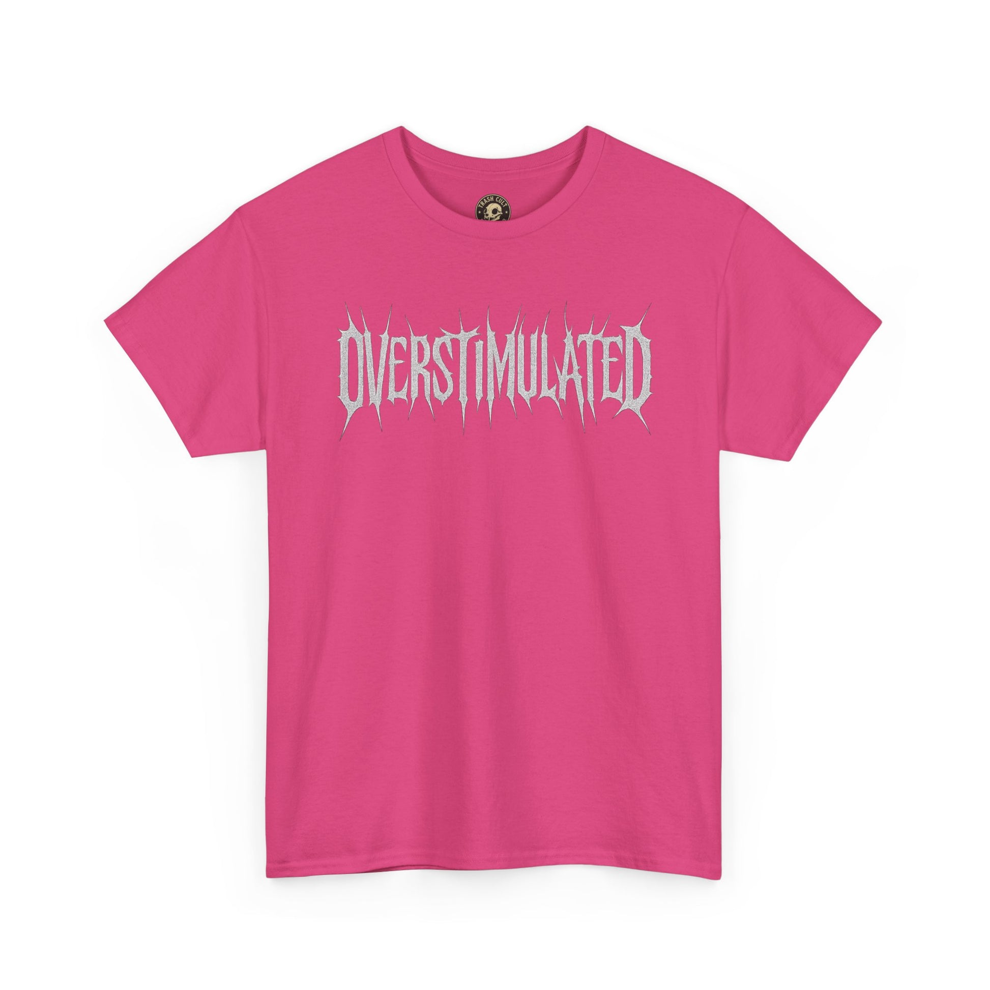 OVERSTIMULATED Metalcore Grunge Shirt – White on Black Distressed Font Tee