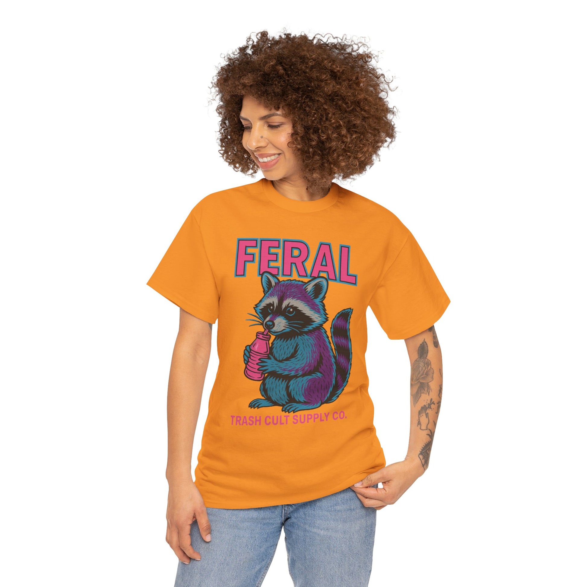 FERAL Raccoon 80s Retro Shirt – Trash Cult Supply Co. – Gildan 5000 Tee