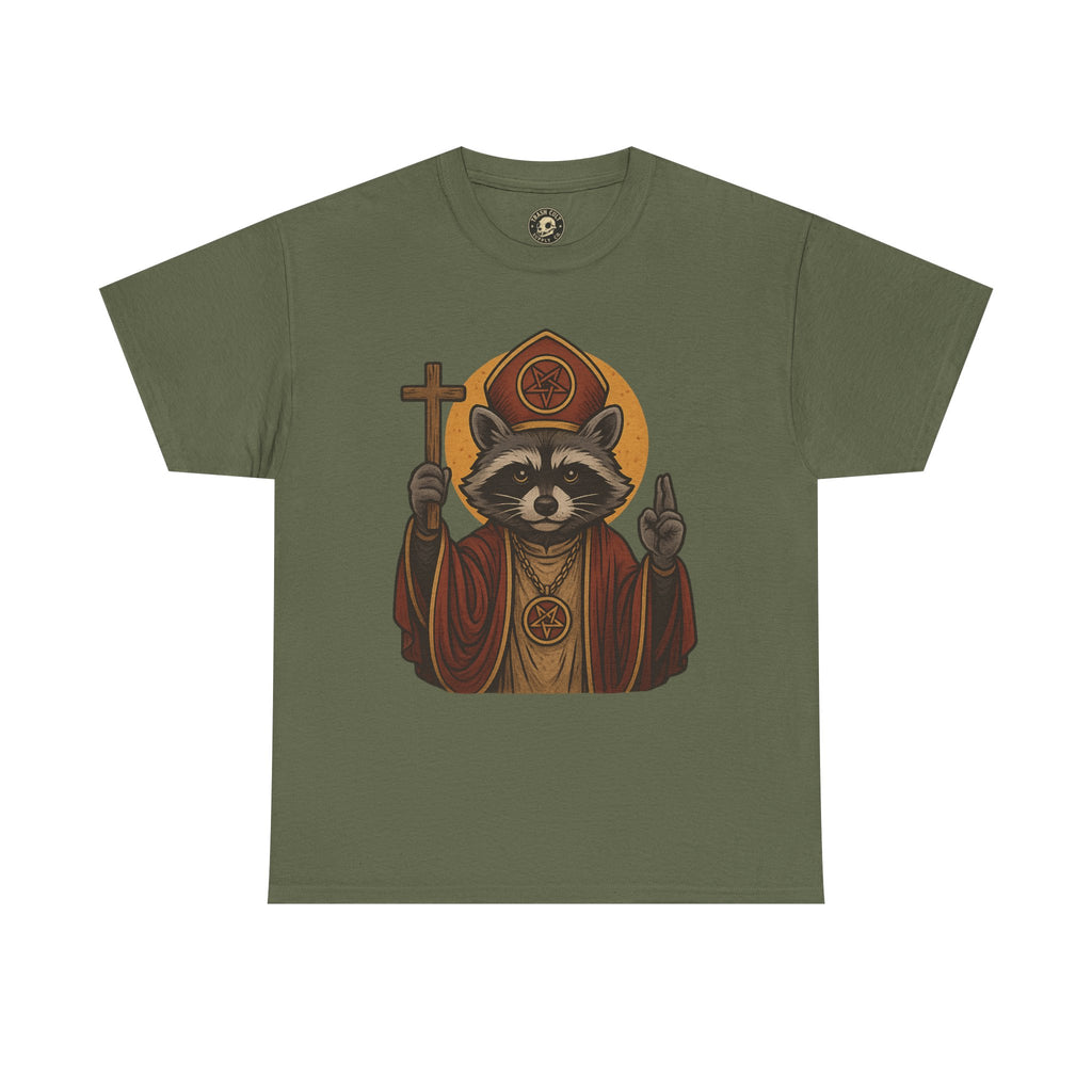 Holy Raccoon Pope Shirt – Funny Cult Priest Graphic Tee – Gildan 5000 Unisex