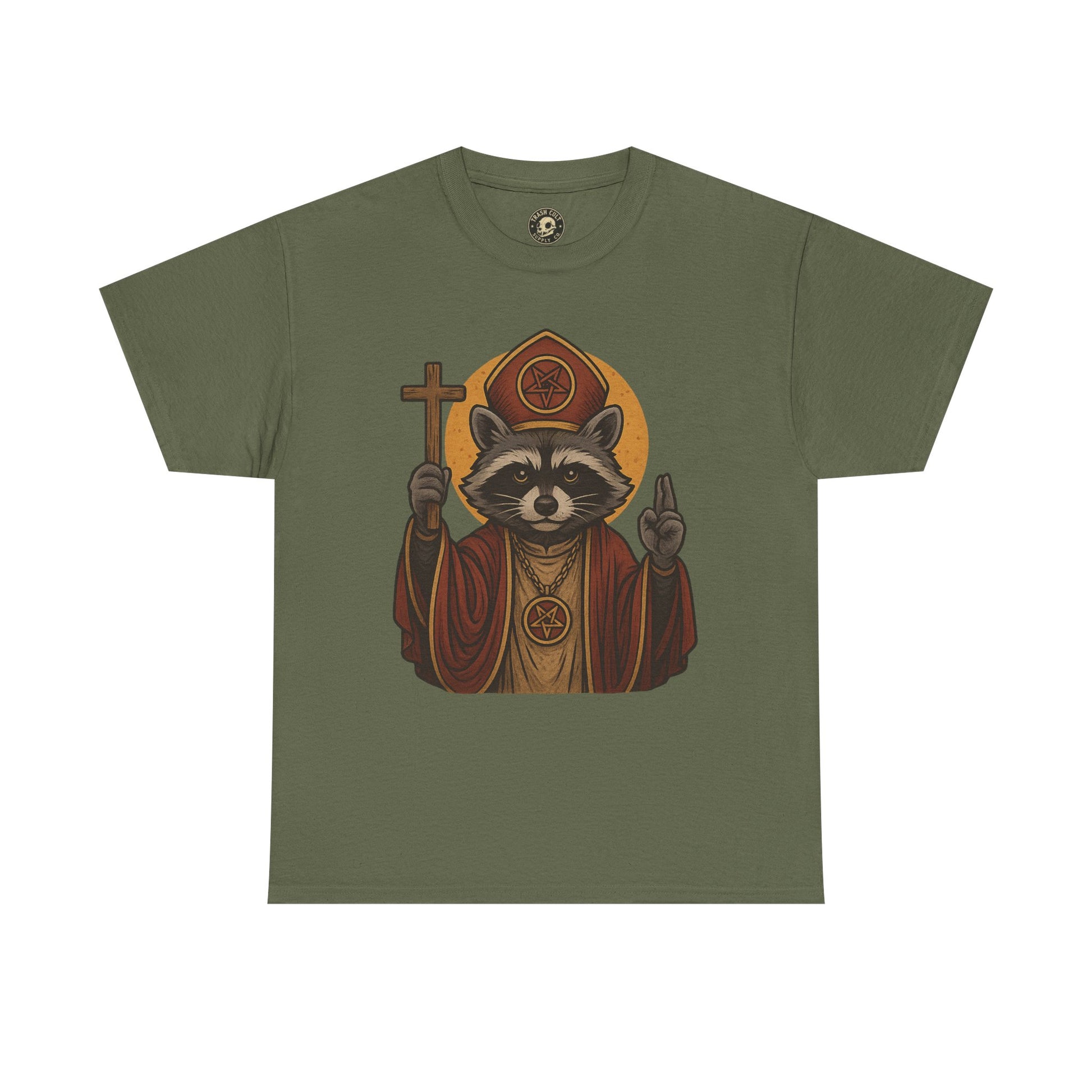 Holy Raccoon Pope Shirt – Funny Cult Priest Graphic Tee – Gildan 5000 Unisex