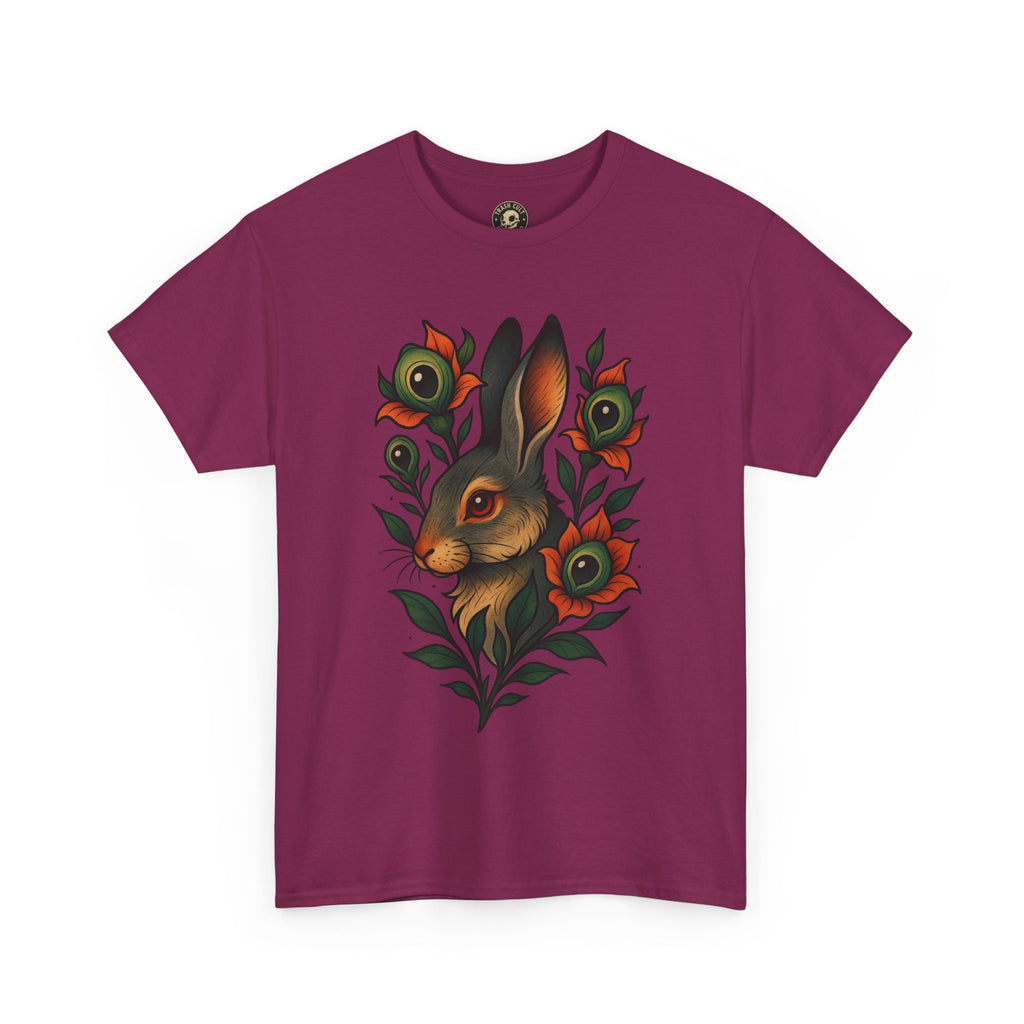 Whimsical Rabbit Floral Tee, Nature Lover Gift, Casual Wear, Eco-Friendly Fashion, Unique Graphic T-Shirt, Year-Round Style