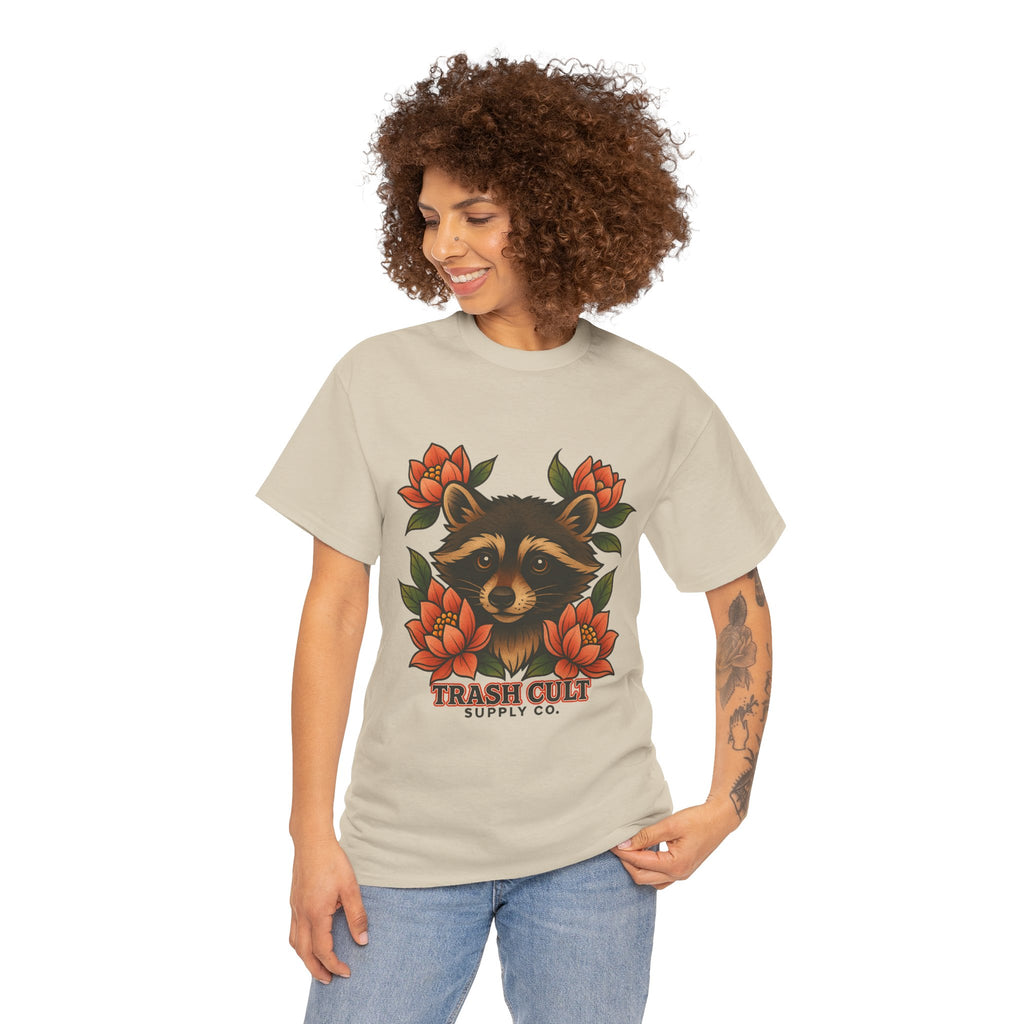 Neo-Traditional Raccoon & Lotus Tattoo Shirt – Trash Cult Supply Co. – Gildan 5000