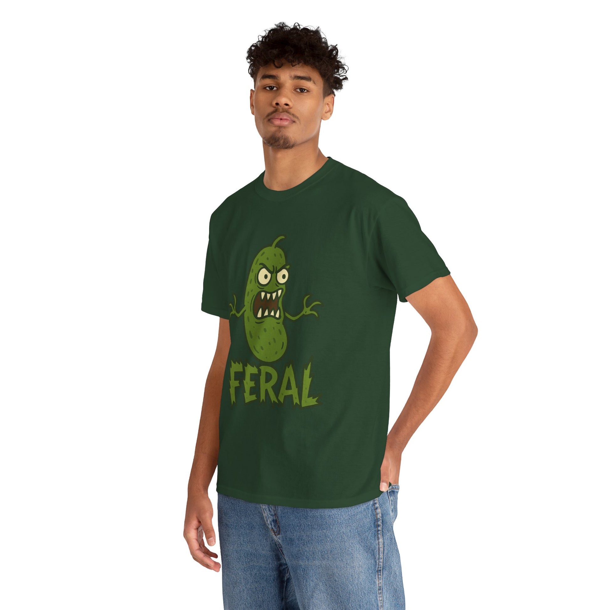 Feral Pickle Cartoon Tee – Trashcore Angry Pickle Shirt – Gildan 5000 Unisex Heavy Cotton