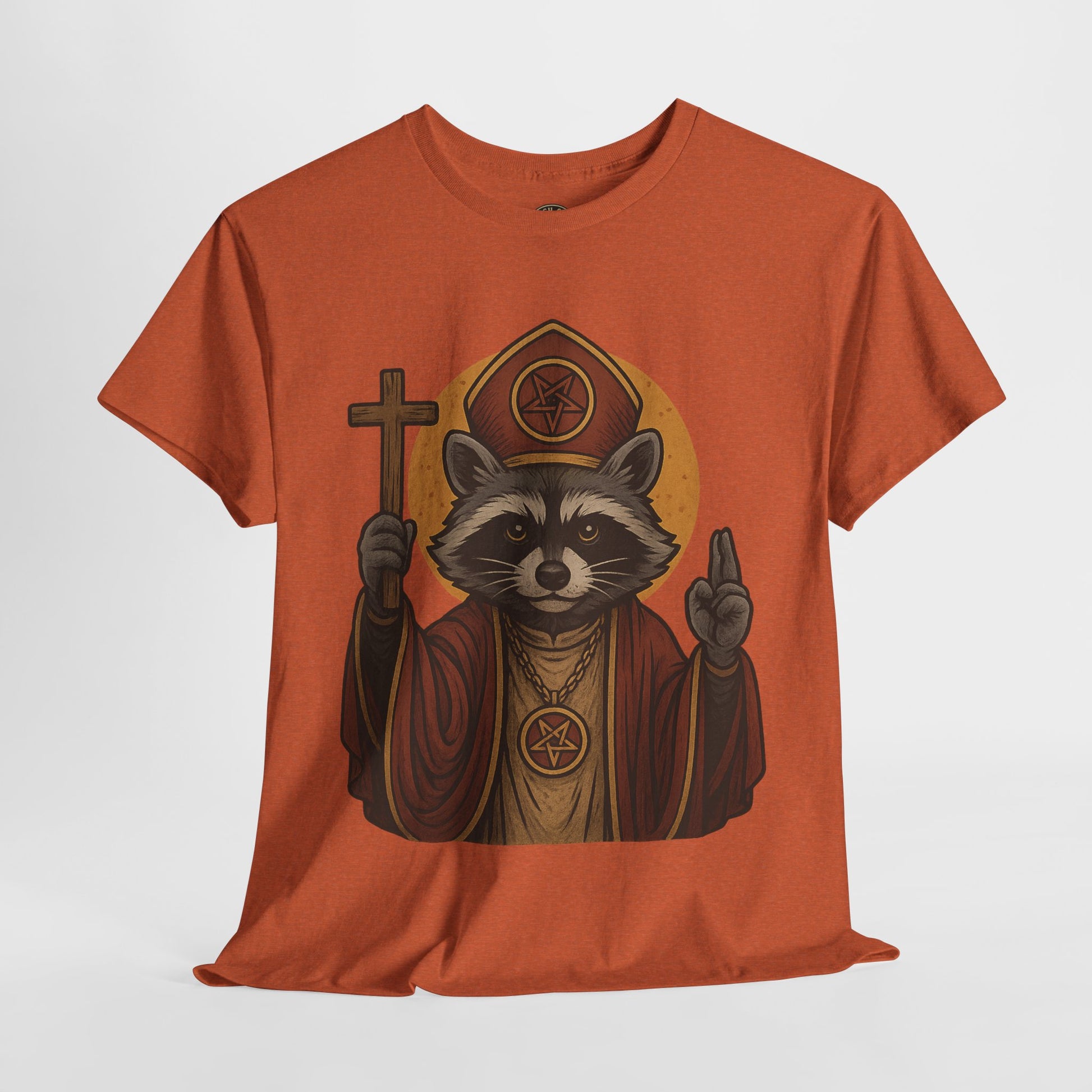 Holy Raccoon Pope Shirt – Funny Cult Priest Graphic Tee – Gildan 5000 Unisex
