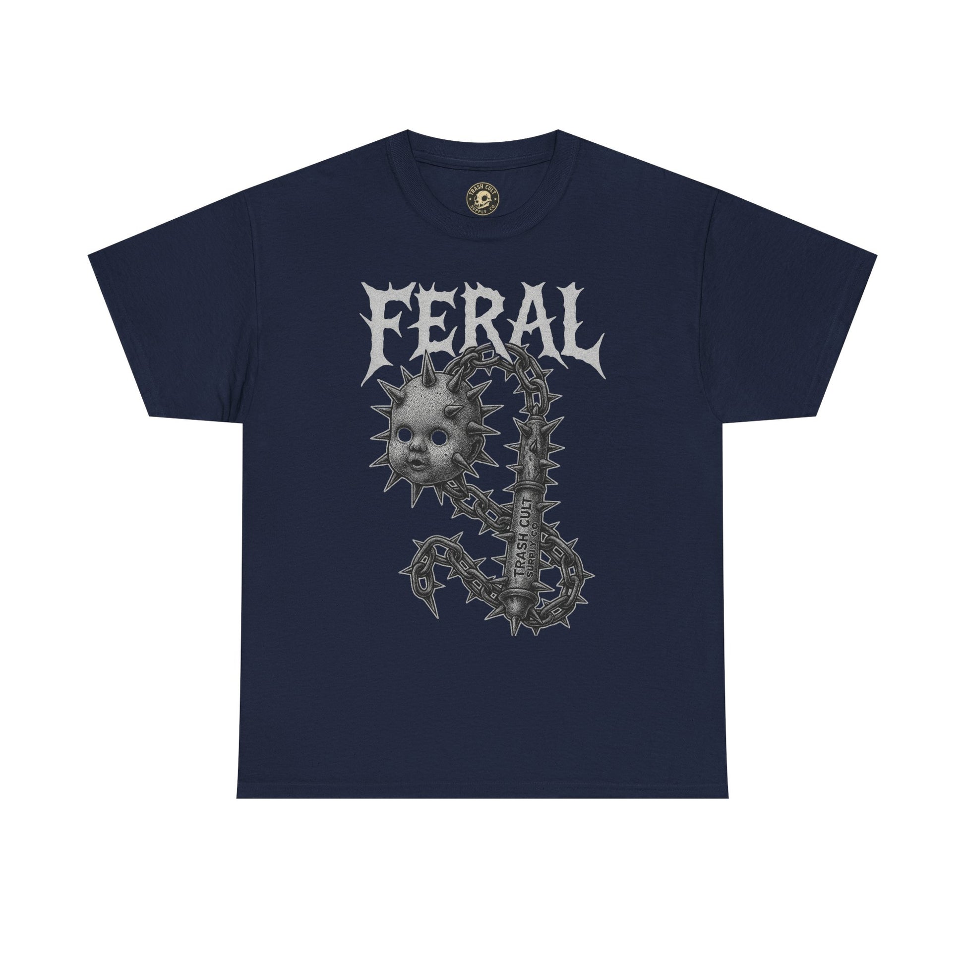 FERAL Spiked Doll Flail Tee – Halftone Gothic Weapon Shirt | Trash Cult Supply Co. | Gildan 5000
