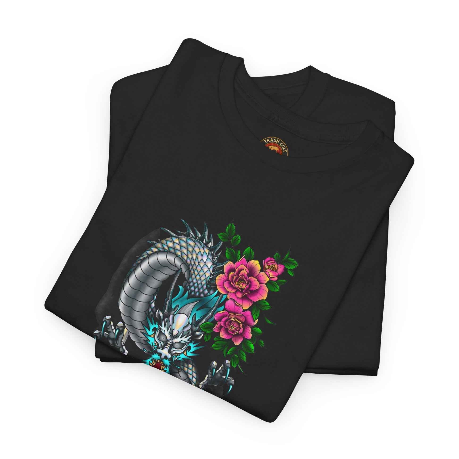 Mythic Dragon & Peonies Tattoo T-Shirt – Lara Davenport x Trash Cult Supply Co. Collab (Gildan 5000)