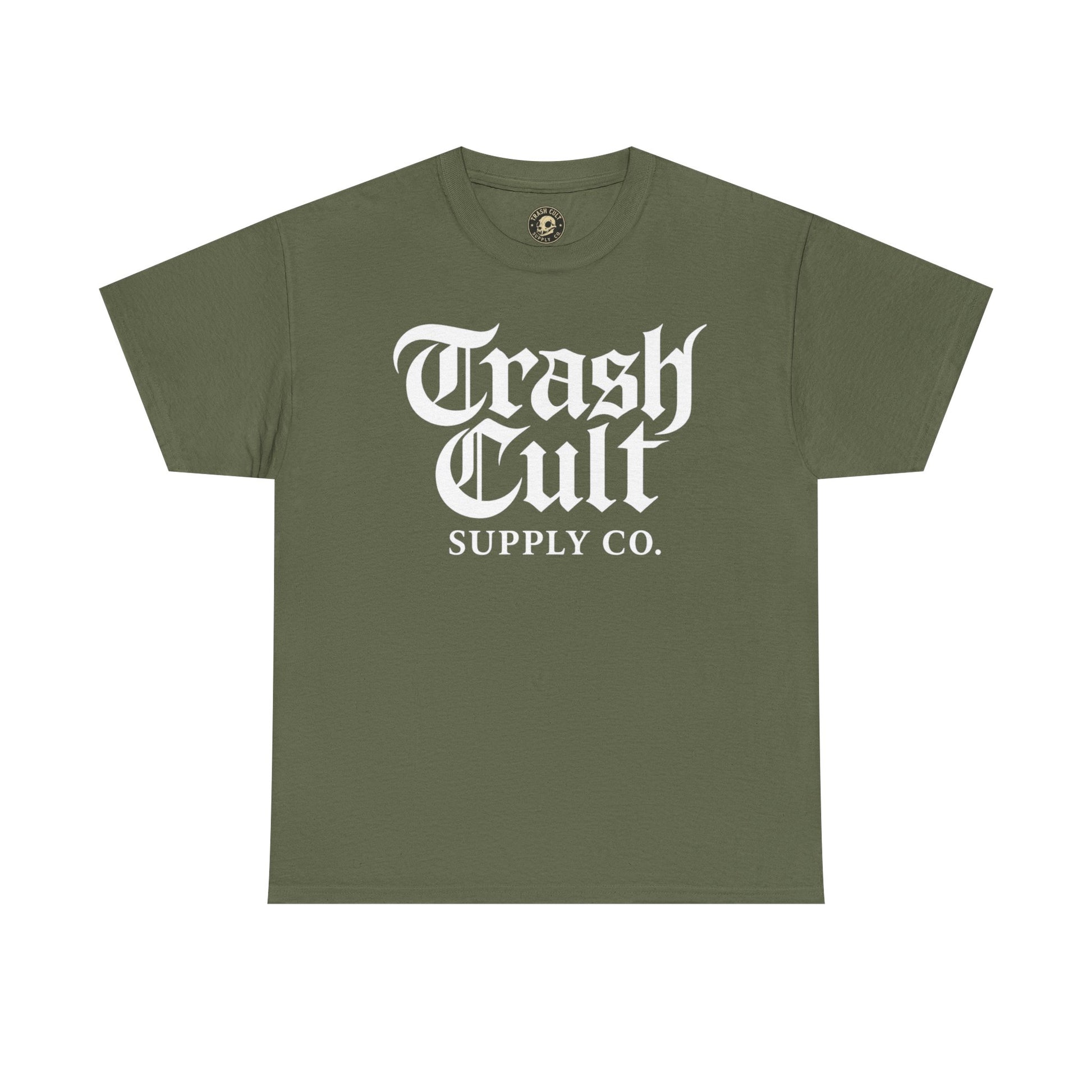 Trash Cult Gothic Logo Shirt – White Cyber Gothic Print on Gildan 5000