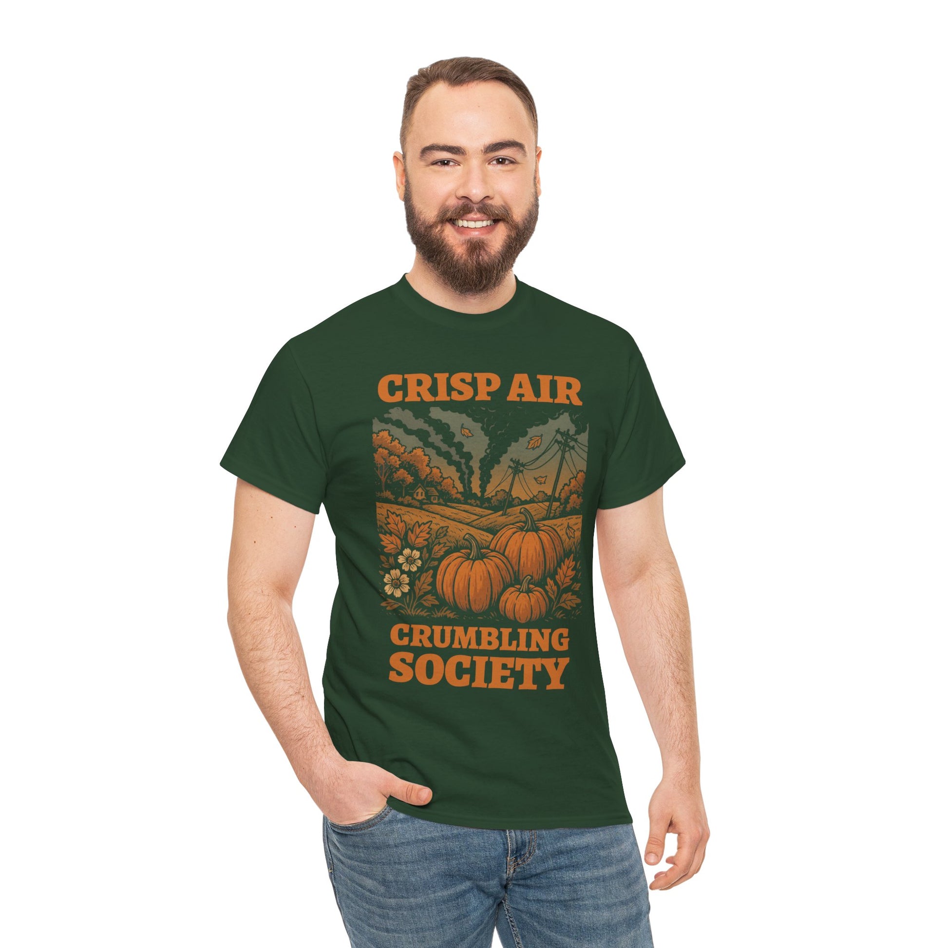 Crisp Air Crumbling Society Shirt – Dystopian Fall Pumpkin Tee – Fall of Humanity Collection – Trash Cult Supply Co.
