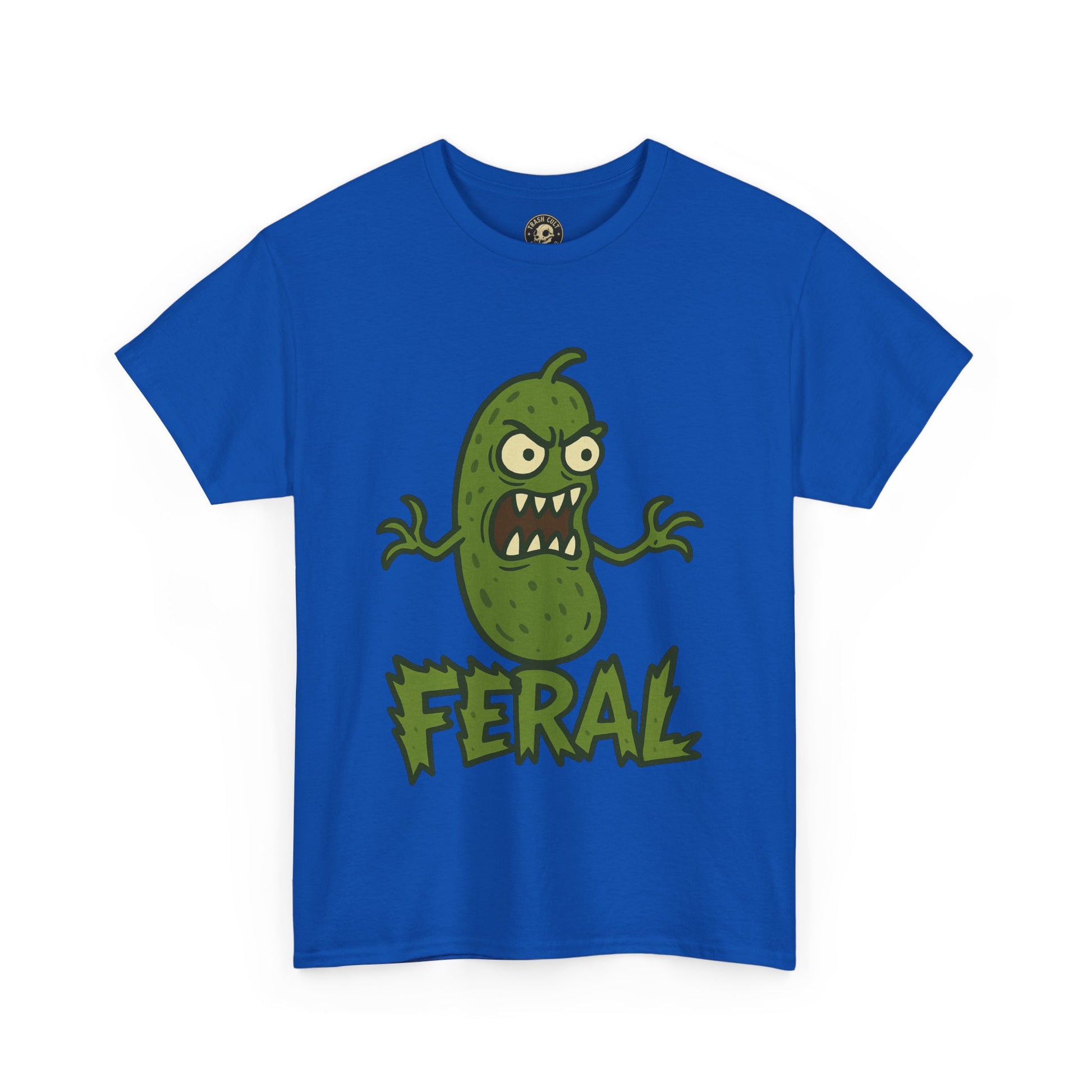 Feral Pickle Cartoon Tee – Trashcore Angry Pickle Shirt – Gildan 5000 Unisex Heavy Cotton