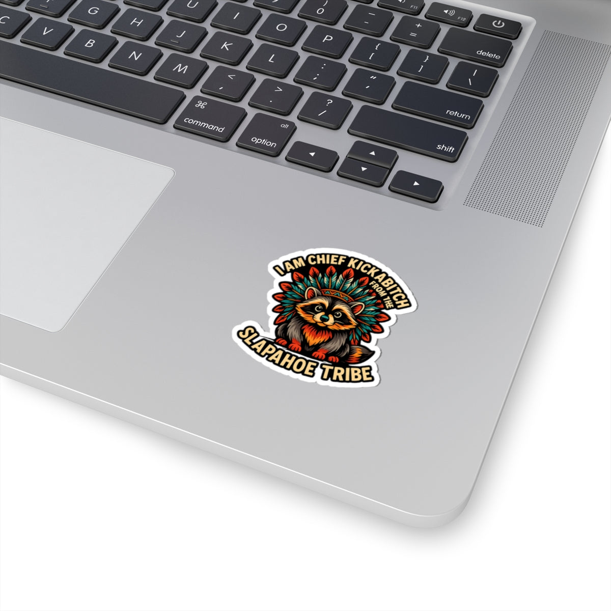 Chief Kickabitch Raccoon Sticker, Fun Laptop Decor, Nature Lover Gift, Tribal Style Art, Cute Car Decal