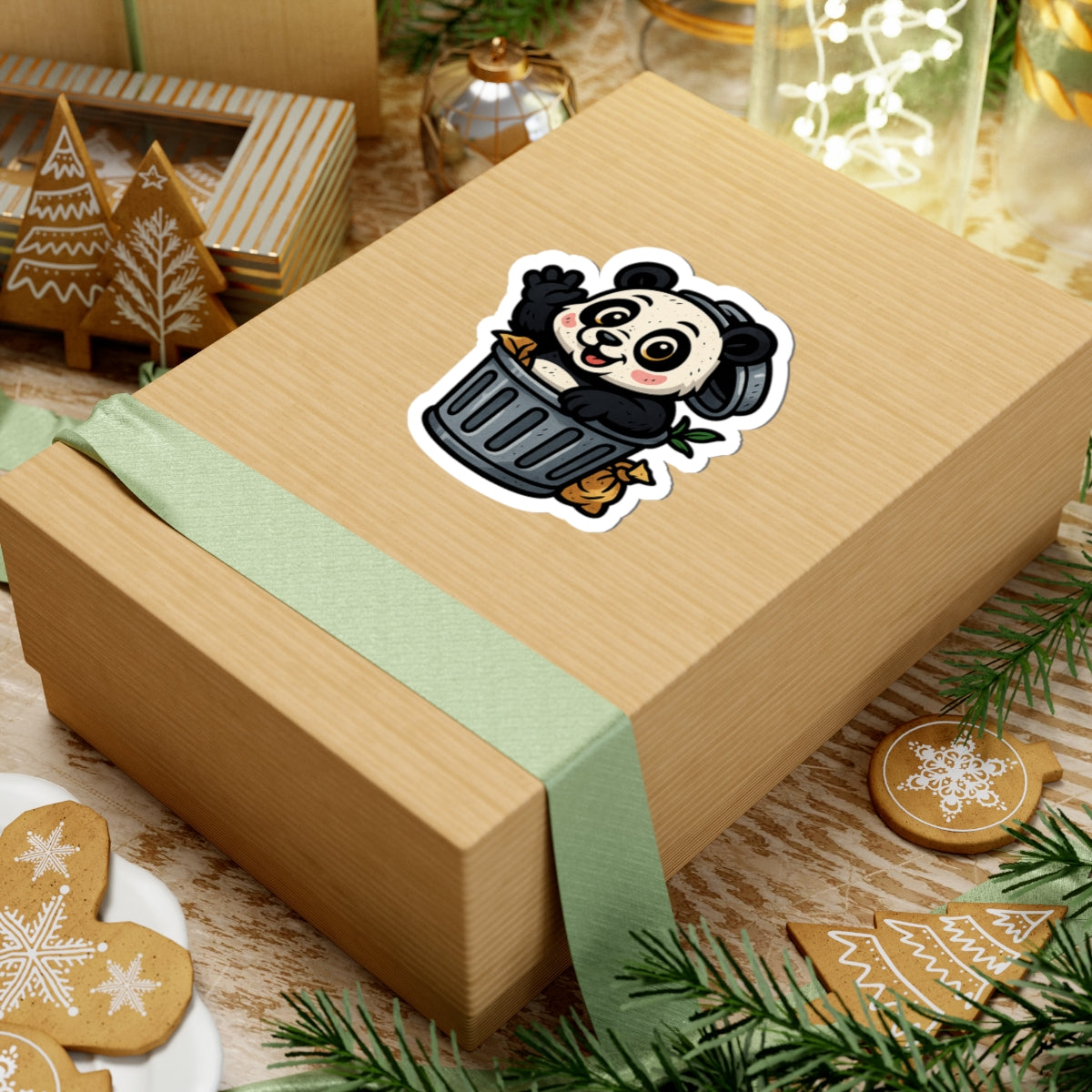 Cute Panda Garbage Kiss-Cut Stickers, Fun Laptop Decals, Adorable Gifts for Kids, Kawaii Decor, Animal Lover Stickers