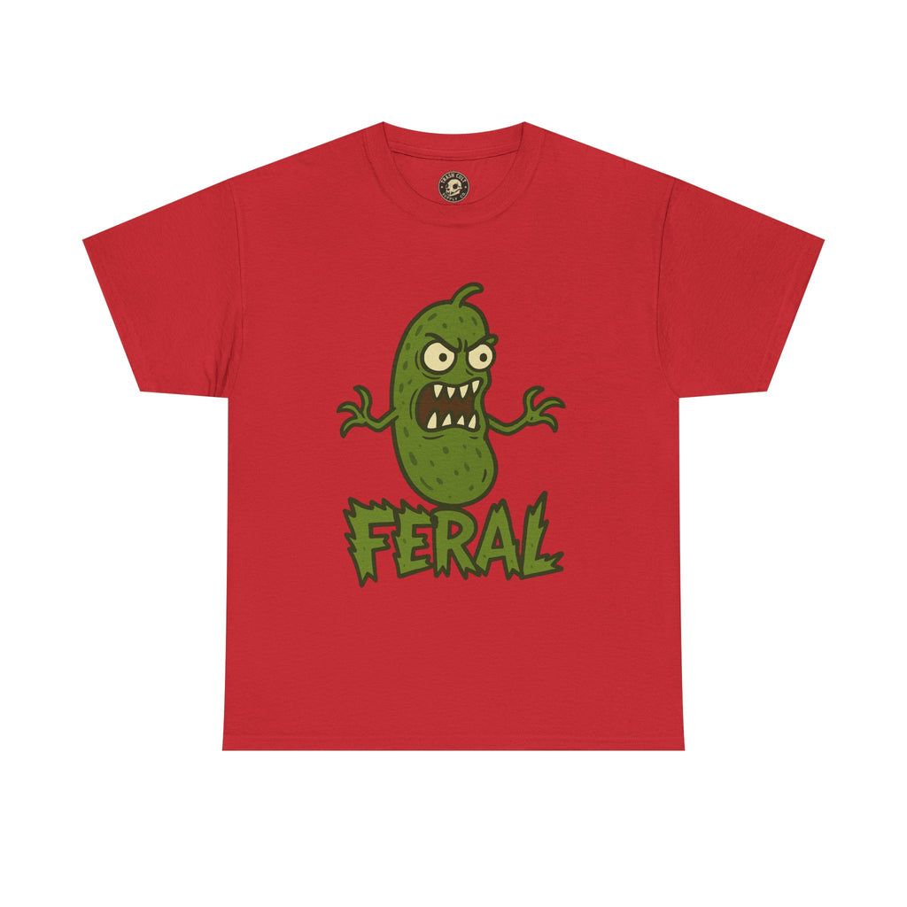 Feral Pickle Cartoon Tee – Trashcore Angry Pickle Shirt – Gildan 5000 Unisex Heavy Cotton