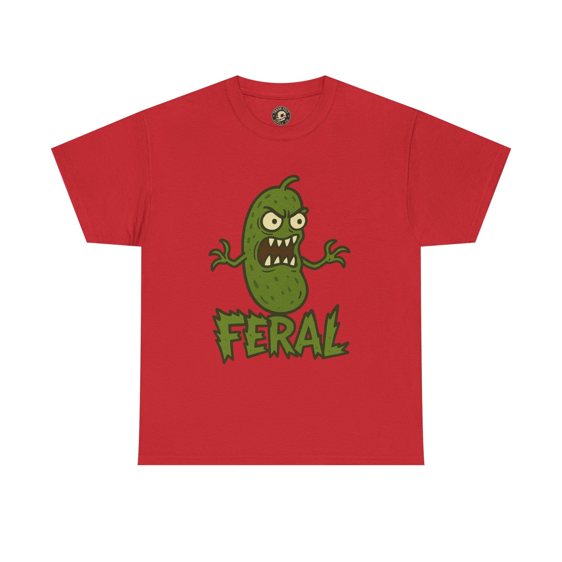 Feral Pickle Cartoon Tee – Trashcore Angry Pickle Shirt – Gildan 5000 Unisex Heavy Cotton