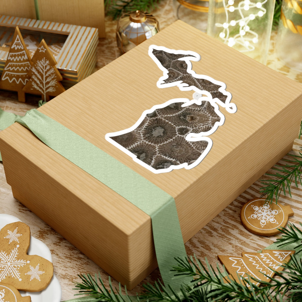 Michigan Petoskey Stone Kiss Cut Sticker – State Outline Fossil Rock Design