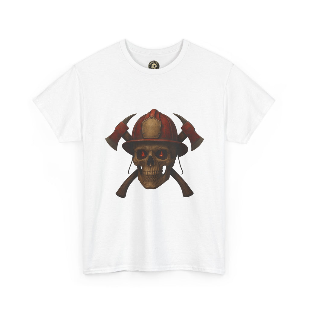 Skull Firefighter Tee, Unisex Heavy Cotton Shirt, Firefighter Gift, Halloween Costume T-Shirt, Unique Graphic Tee, Casual Wear