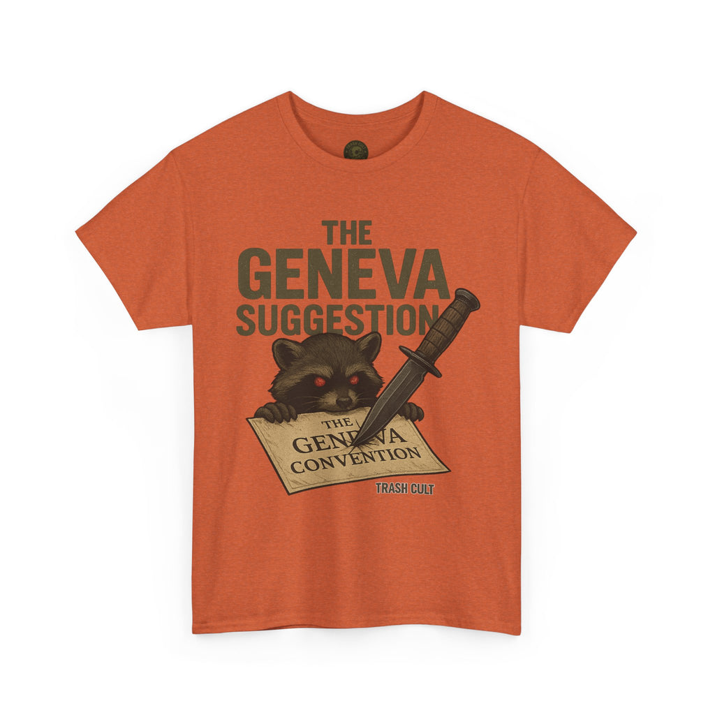 The Geneva Suggestion T-Shirt – Tactical Raccoon Dark Humor Tee | Trash Cult Supply Co. | Gildan 5000