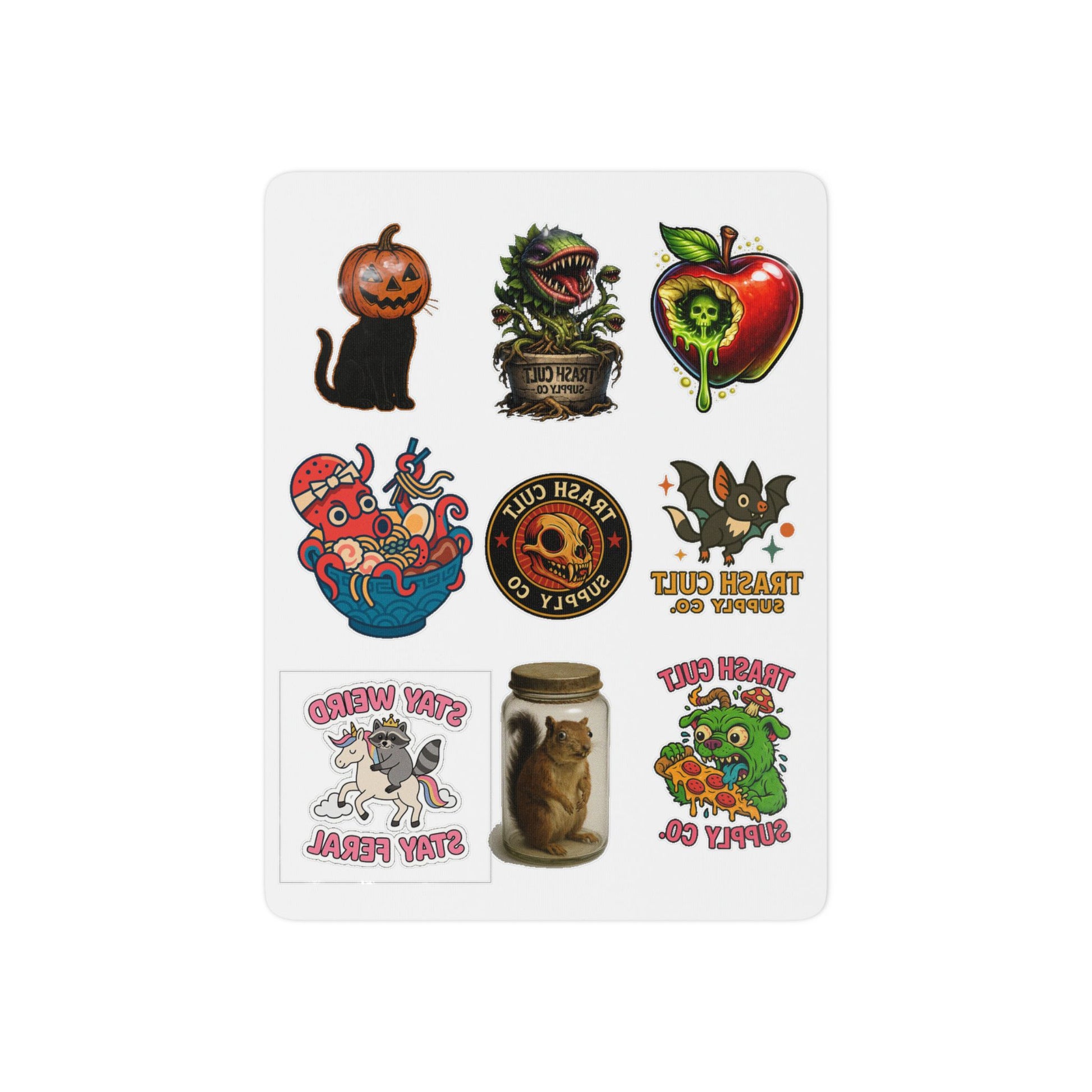 Halloween Horror Temporary Tattoo Sheet — Vintage Cute Creepy Monster Designs (Pumpkin Cat, Venom Apple, Jar Critter)