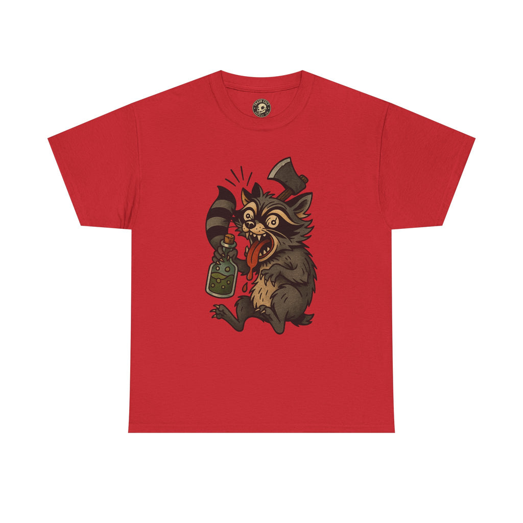 Unhinged Raccoon Shirt – Chaos Gremlin with Axe & Potion | Tattoo Style Tee