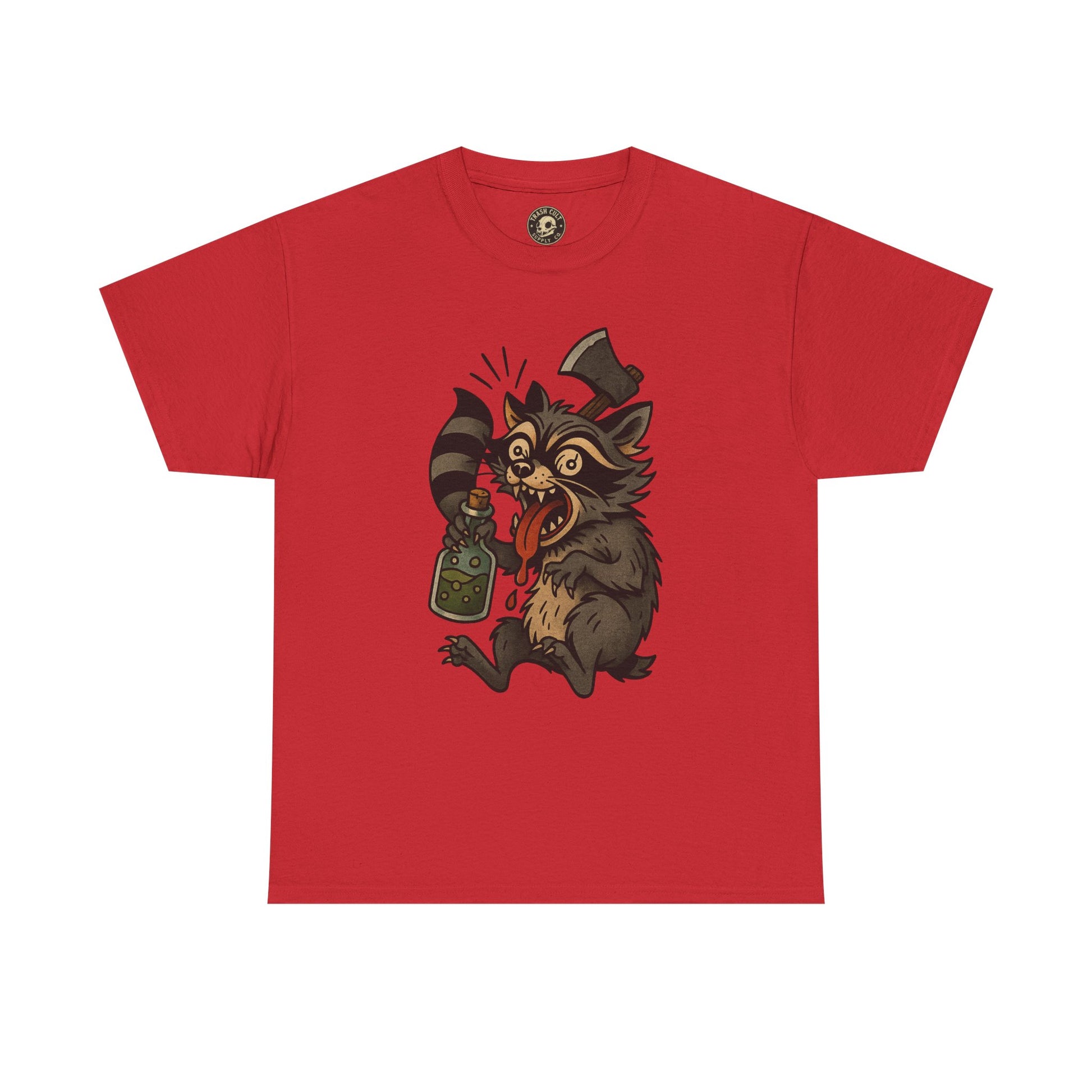 Unhinged Raccoon Shirt – Chaos Gremlin with Axe & Potion | Tattoo Style Tee